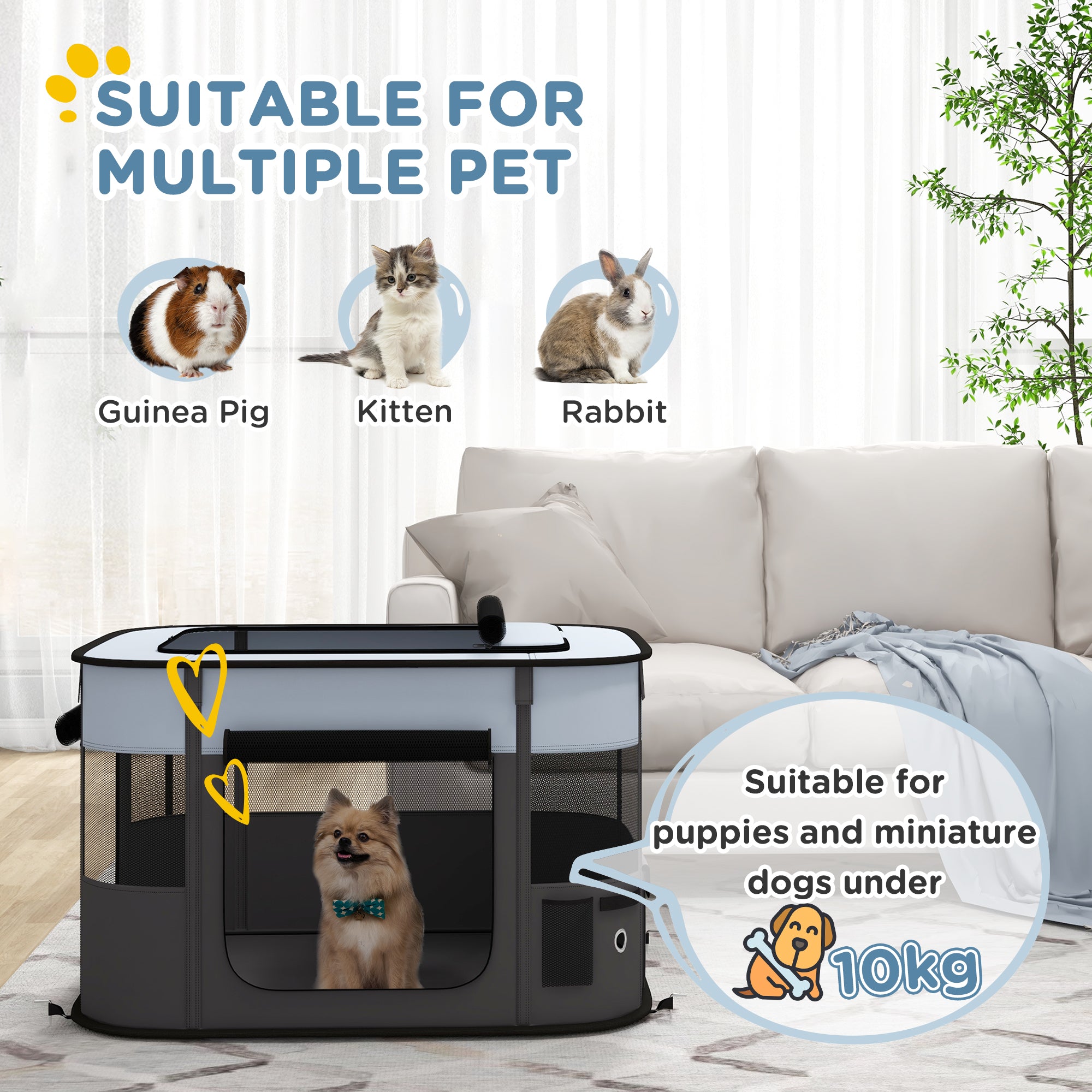 PawHut Foldable Dog Pen with Storage Bag for Indoor/Outdoor Use - Grey - North Peak Garden Furniture
