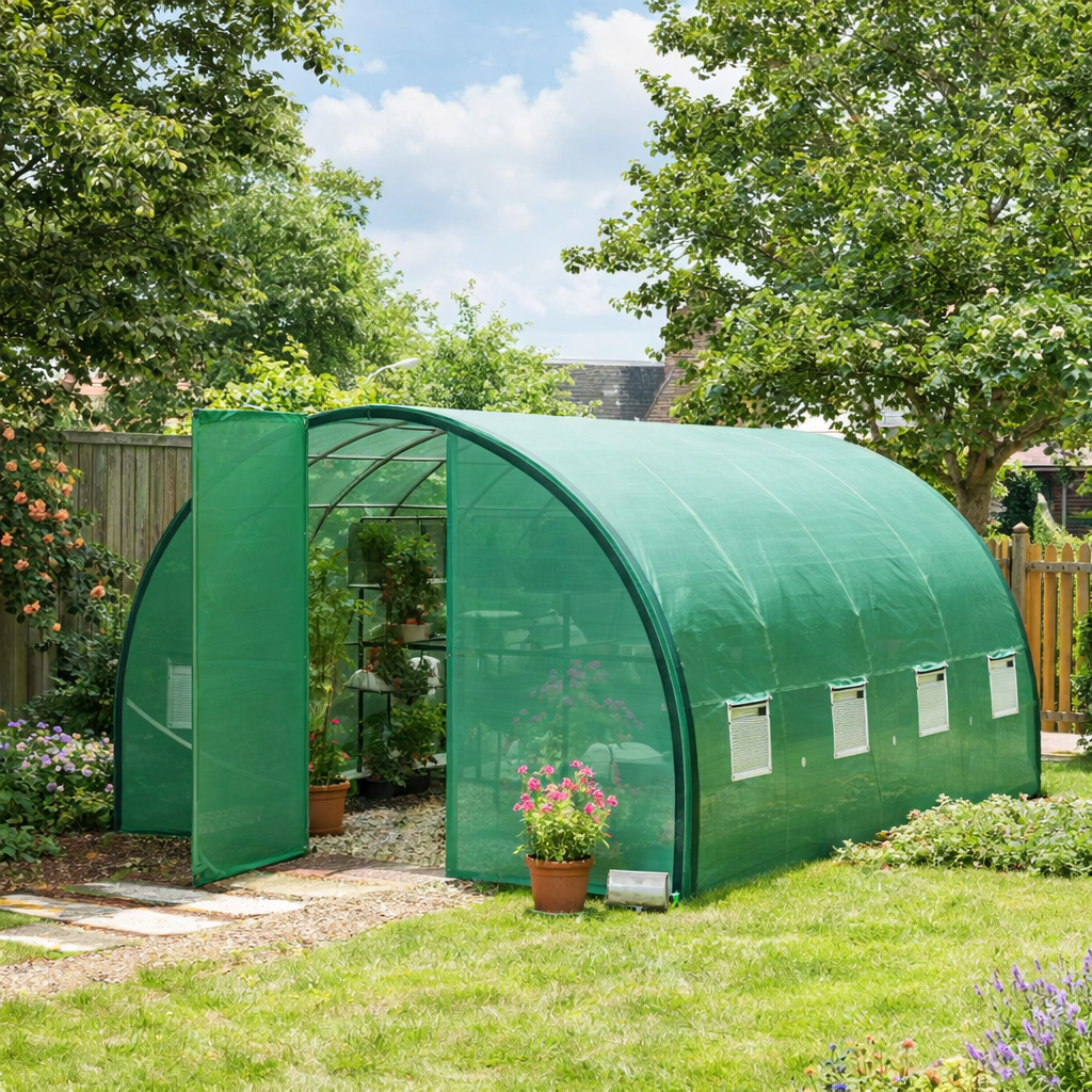 Outsunny 4 x 3(m) Polytunnel Greenhouse, with Windows and Doors - Green