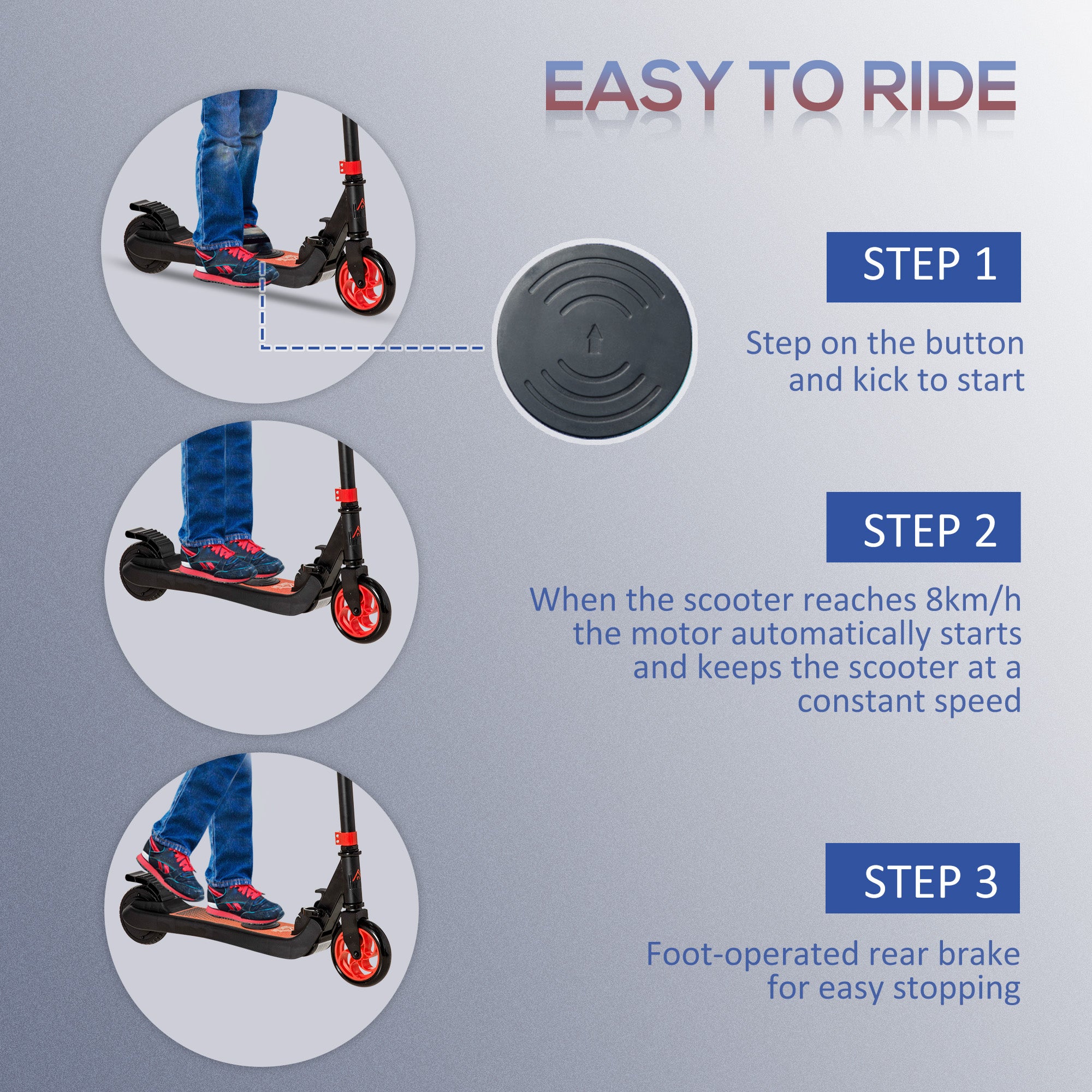 HOMCOM Folding Electric Scooter with Brake, for Ages 6+ Years, 8km/h Maximum Speed, Red - North Peak Garden Furniture