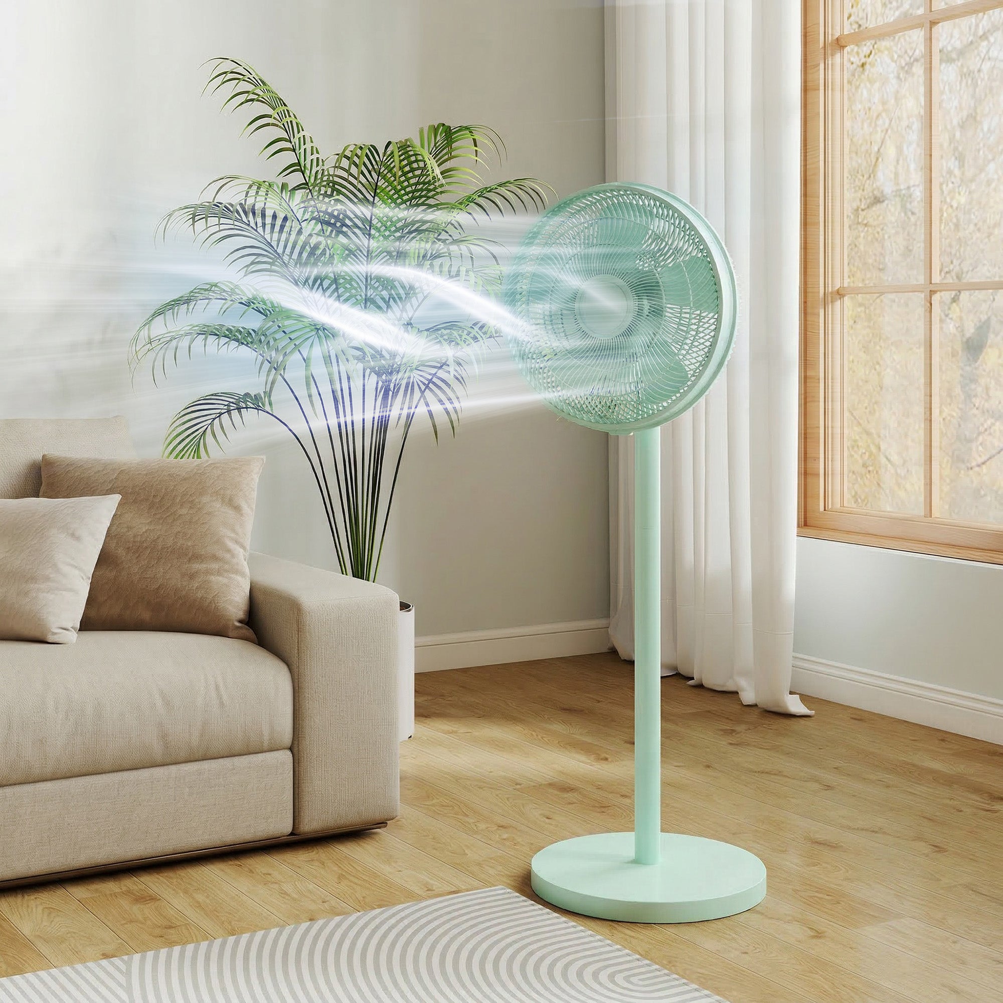 HOMCOM 40 cm Standing Fan, Cooling Floor Fan with 80° Oscillating, Adjustable Tilt and Height, 4 Speed, Remote Control, Green