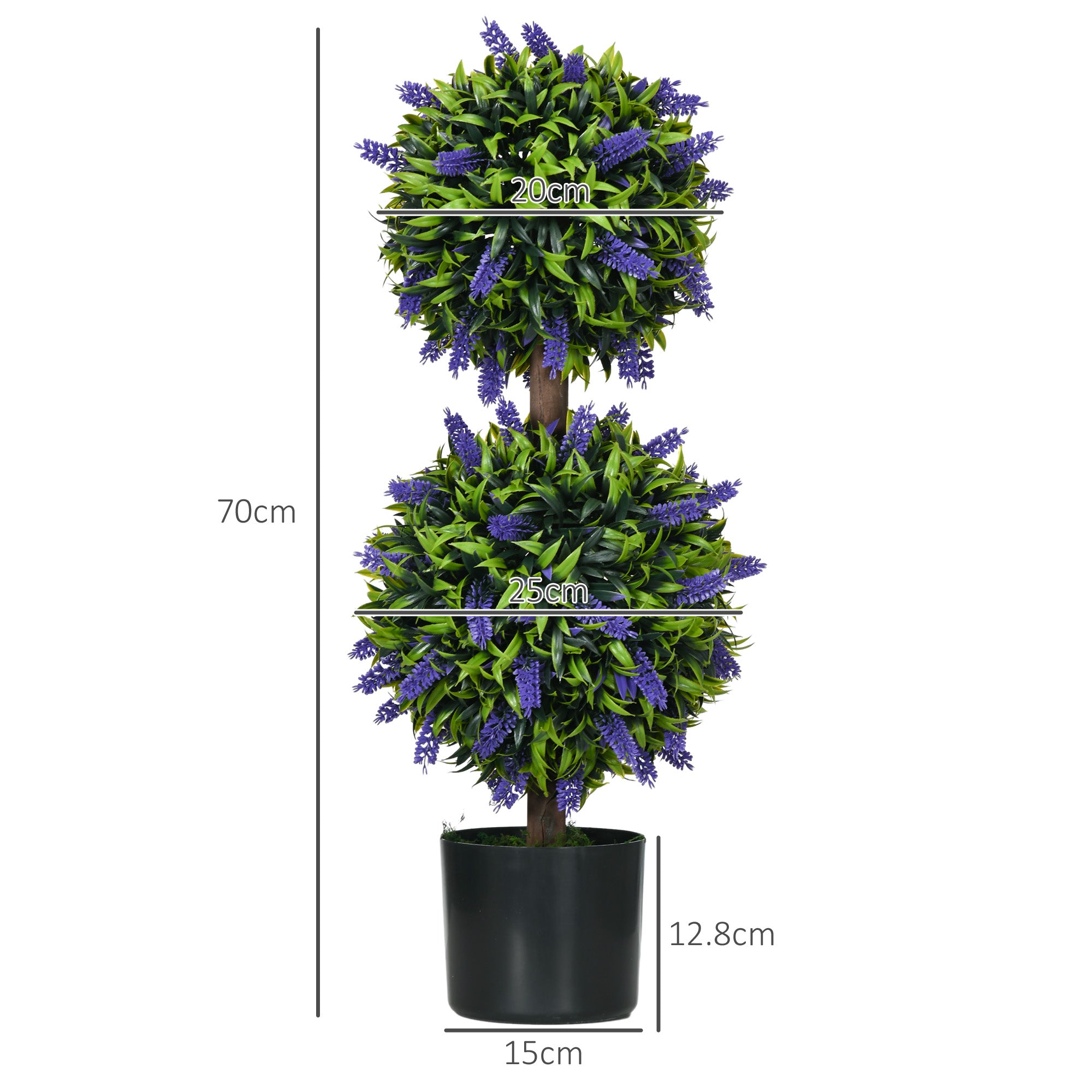 HOMCOM Set of 2 Artificial Plants, Lavender Flowers Ball Trees with Pot, for Home Indoor Outdoor Decor, 70cm - North Peak Garden Furniture