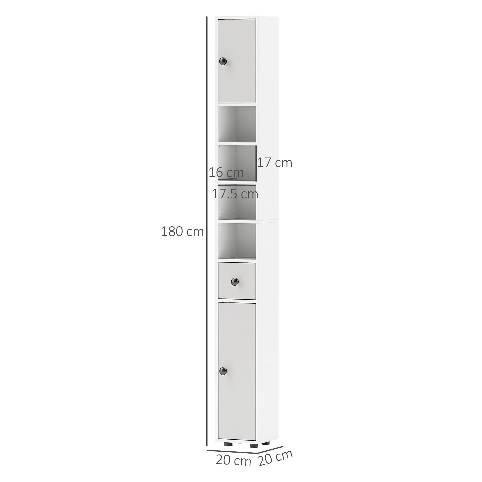 kleankin 180cm Slim Bathroom Cabinet, with Drawer, Shelves and Cupboards - Light Grey - North Peak Garden Furniture
