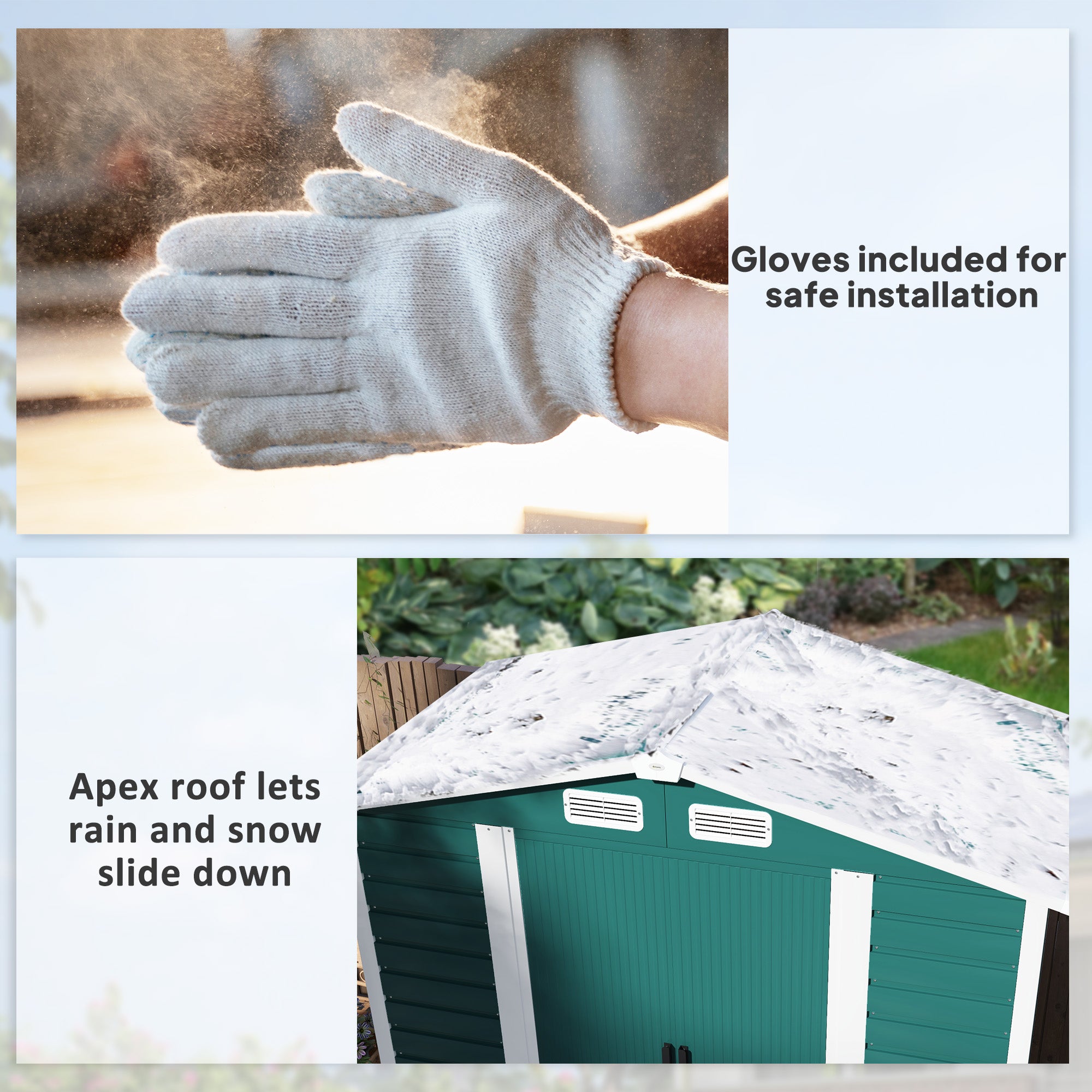 Outsunny 7 x 4ft Garden Shed, Easy to Assemble, Upgraded Galvanised Steel Frame with Foundation Kit, Double Doors with Lock, Outdoor Metal Shed with Vents and Gloves, Garden Storage Shed, Green - North Peak Garden Furniture