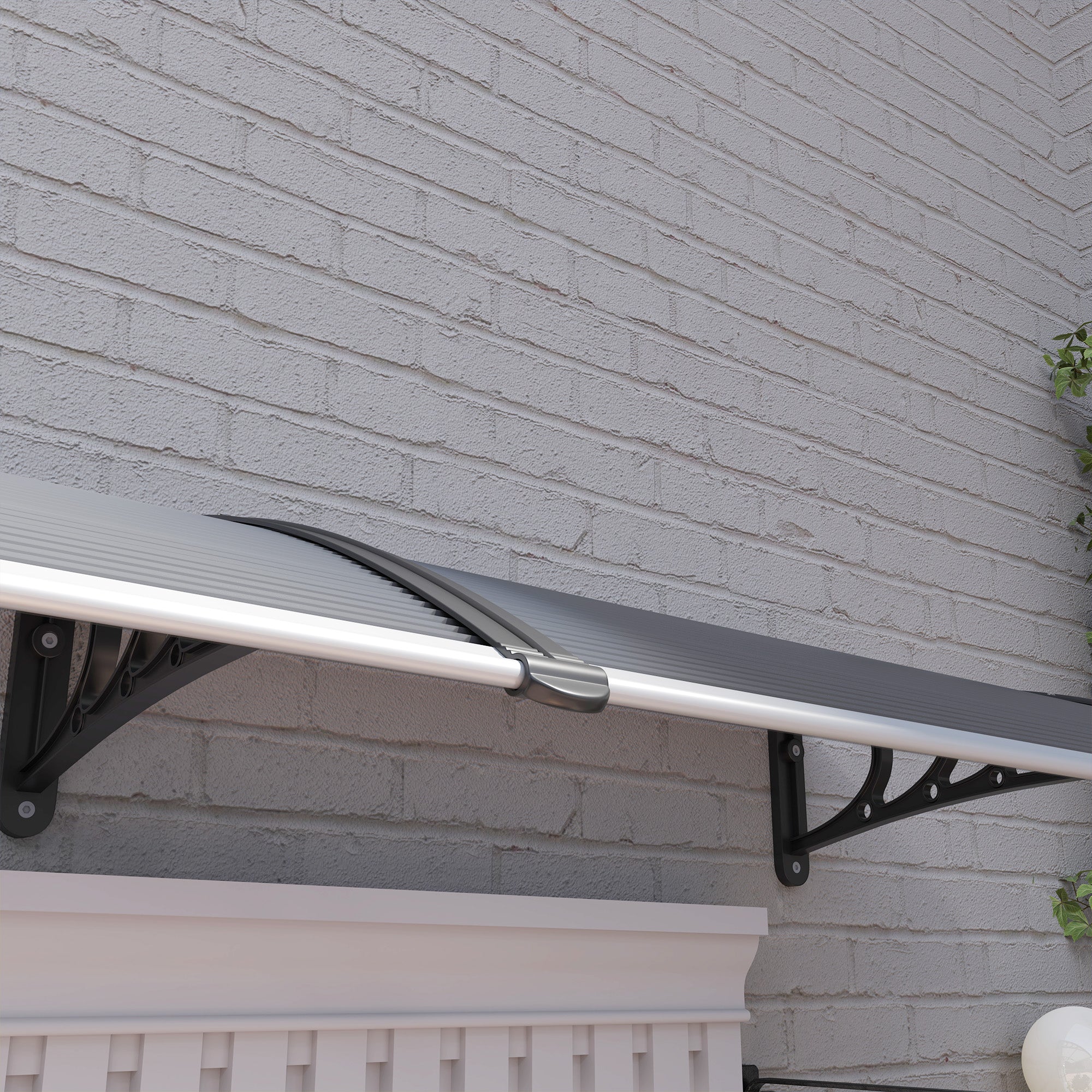 Outsunny Door Canopy Awning Outdoor Window Rain Shelter Cover for Front/Back Door Porch Black 196 x 75cm - North Peak Garden Furniture