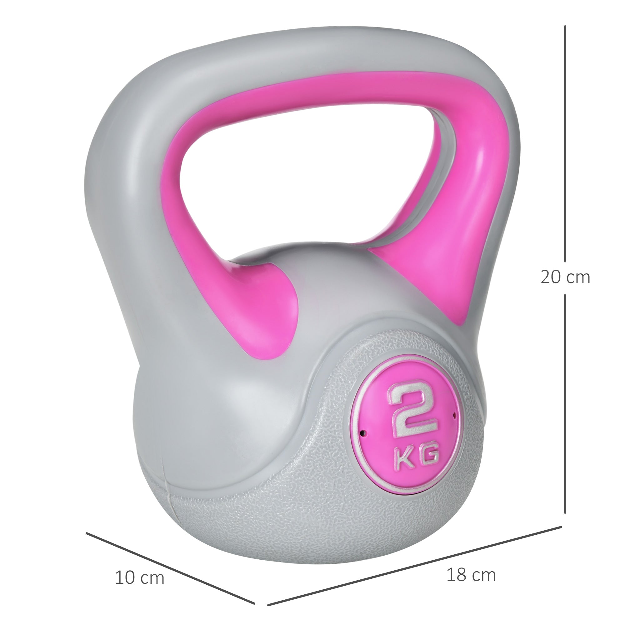 SPORTNOW Kettlebell, 2kg Kettle Bells with Handle for Home Gym Weight Lifting and Strength Training, Pink and Grey - North Peak Garden Furniture