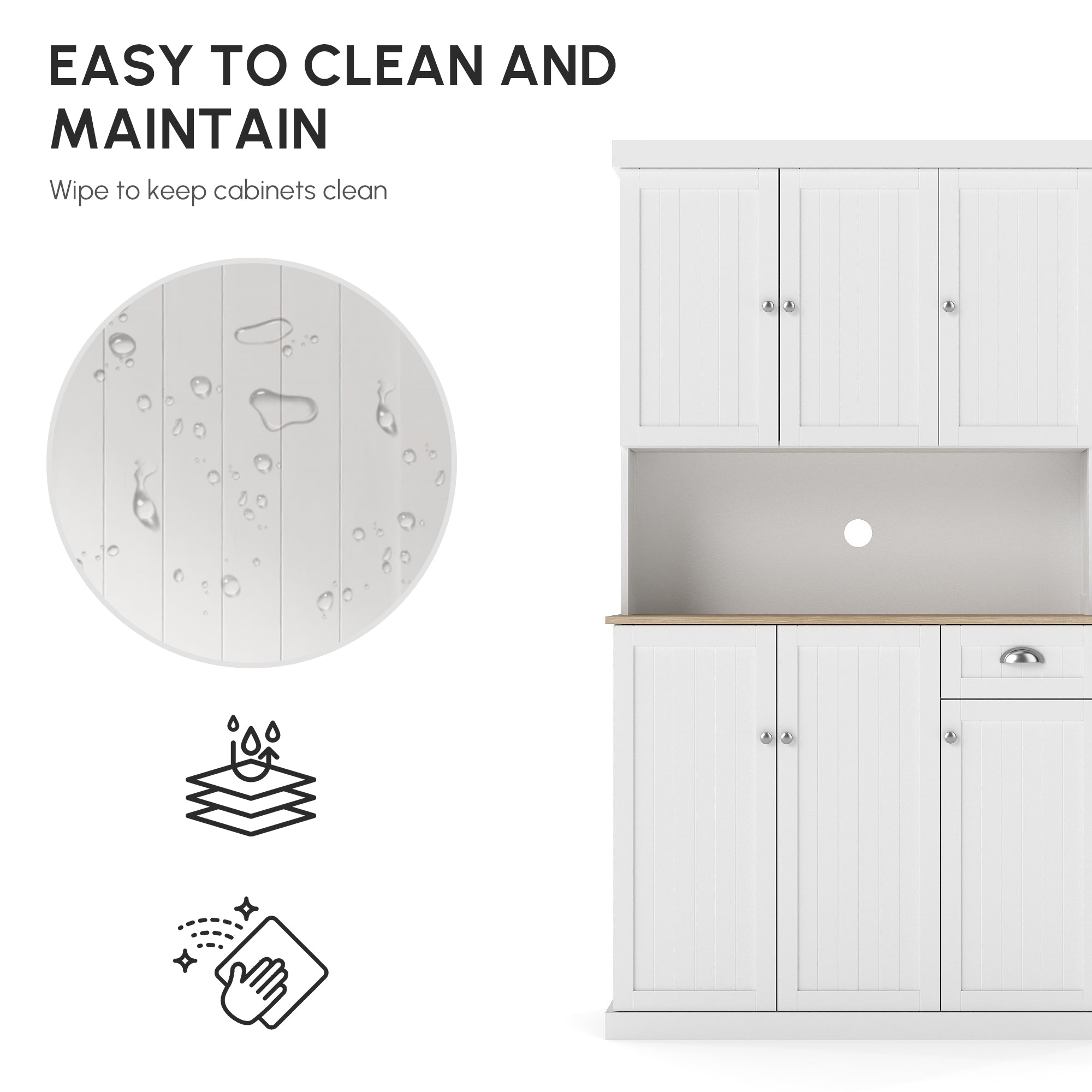 HOMCOM 180cm Freestanding Kitchen Cabinet, Modern Storage Cupboard with Open Countertop, Drawer and 6 Doors - North Peak Garden Furniture