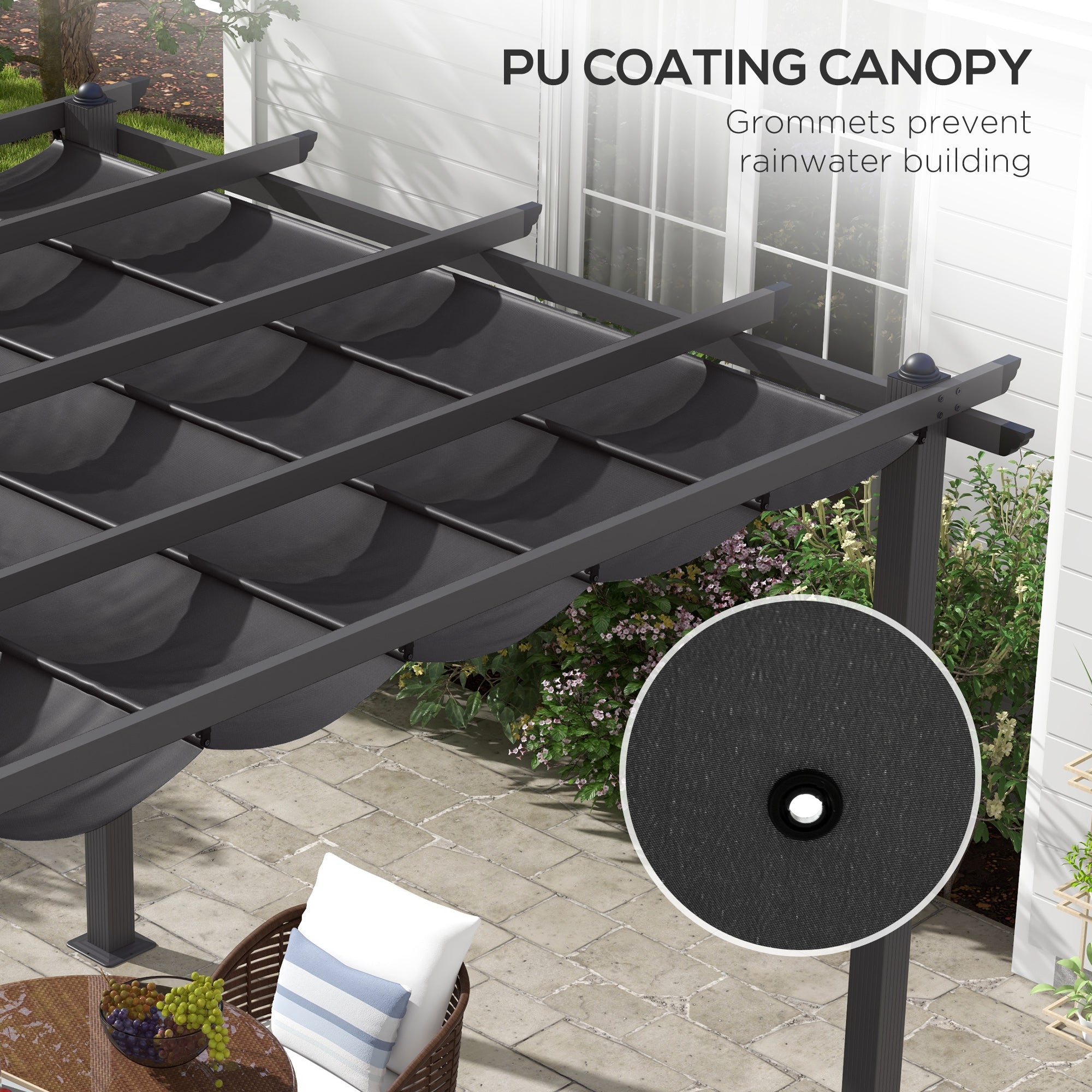 Outsunny 3 x 3m Aluminium Pergola, with Retractable Roof - Dark Grey - North Peak Garden Furniture