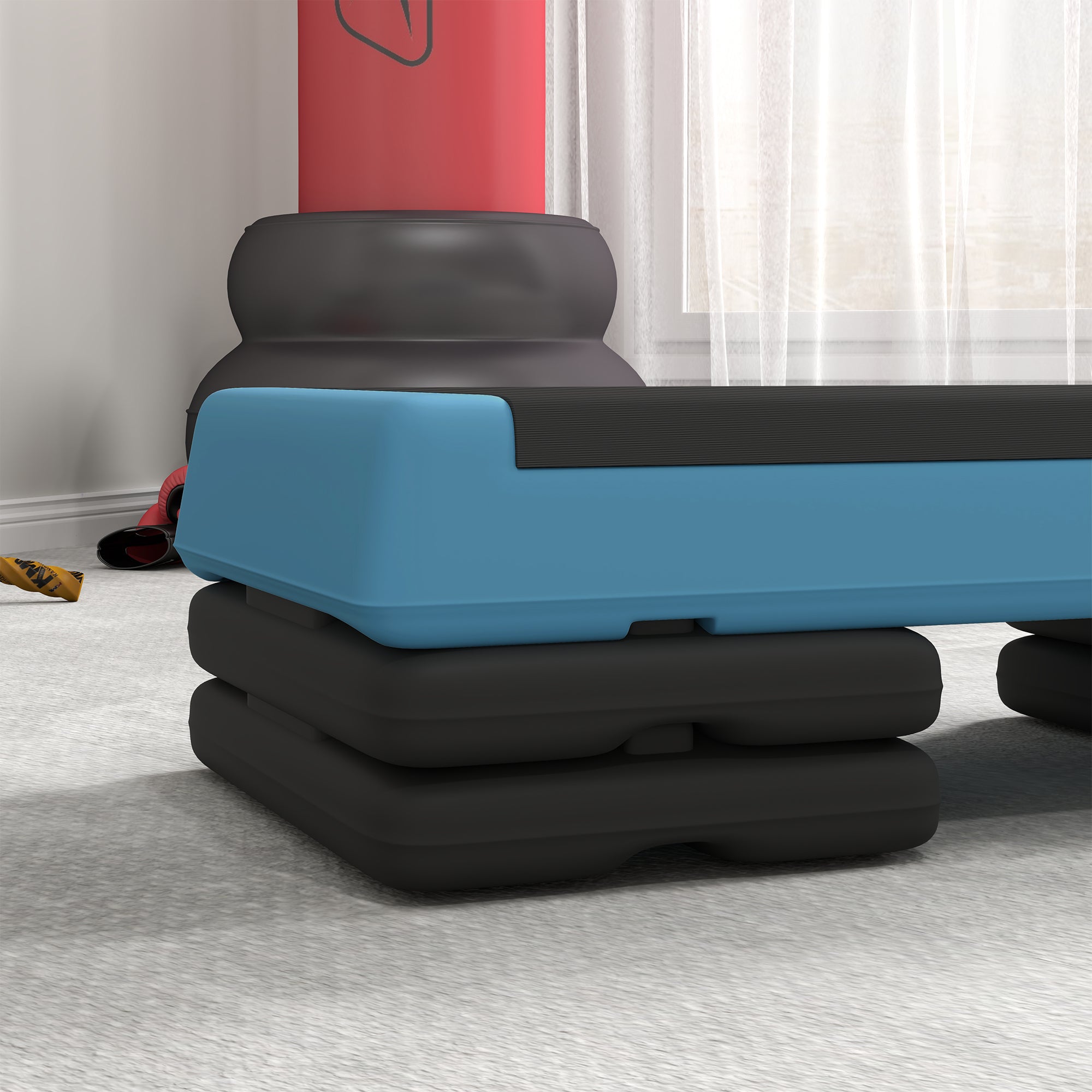 SPORTNOW Fitness Stepper, 3-Height Adjustable Aerobic Step, Non-Slip Exercise Step Board for Home Gym Office Workout, 10.5cm, 15.5cm, 20.5cm, Sky Blue - North Peak Garden Furniture