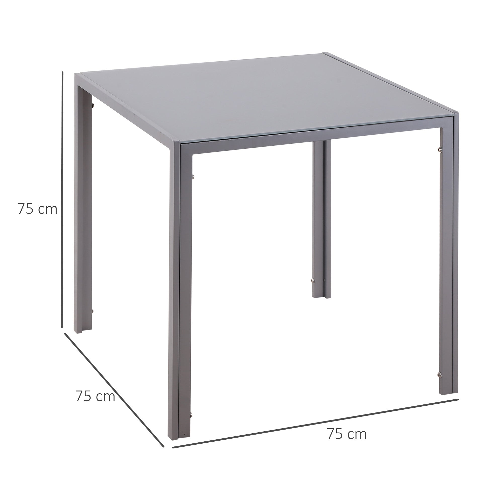 HOMCOM Modern Square Dining Table for 2-4 People, with Glass Top & Metal Legs for Dining Room, Living Room, Grey - North Peak Garden Furniture
