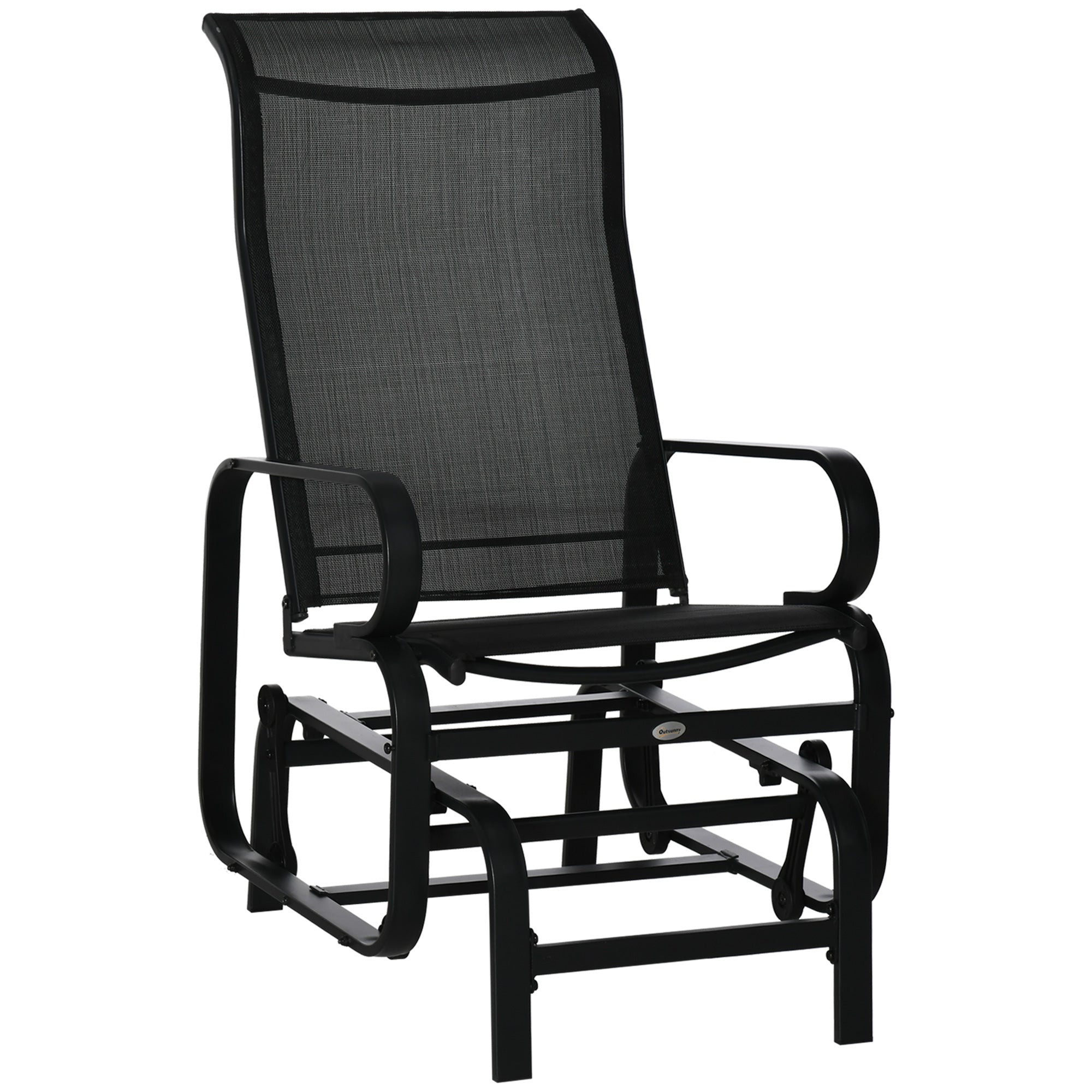 Outsunny Outdoor Gliding Rocking Chair with Sturdy Metal Frame Garden Comfortable Swing Chair, Black - North Peak Garden Furniture