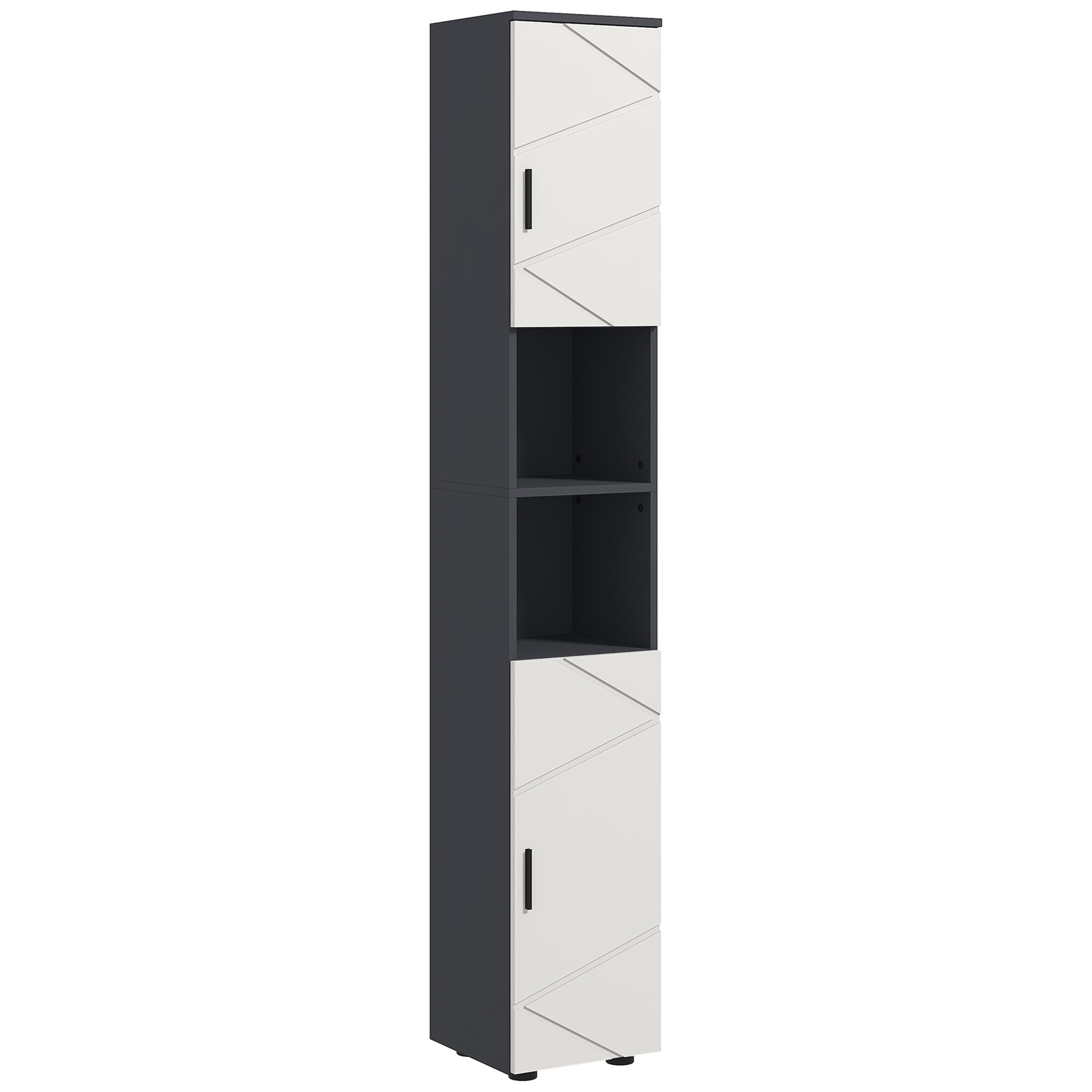kleankin 183cm Tall Bathroom Cabinet, Narrow Bathroom Storage Cabinet with Open Shelves, 2 Doors Cabinets, Adjustable Shelves and Soft Close Mechanism, Grey - North Peak Garden Furniture