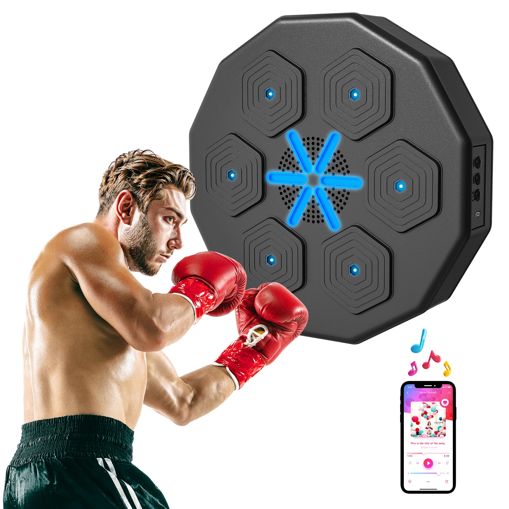 SPORTNOW Music Boxing Machine with Bluetooth Connection and LED Light Smart, Wall Mounted for Punching Beat Boxing Training - North Peak Garden Furniture