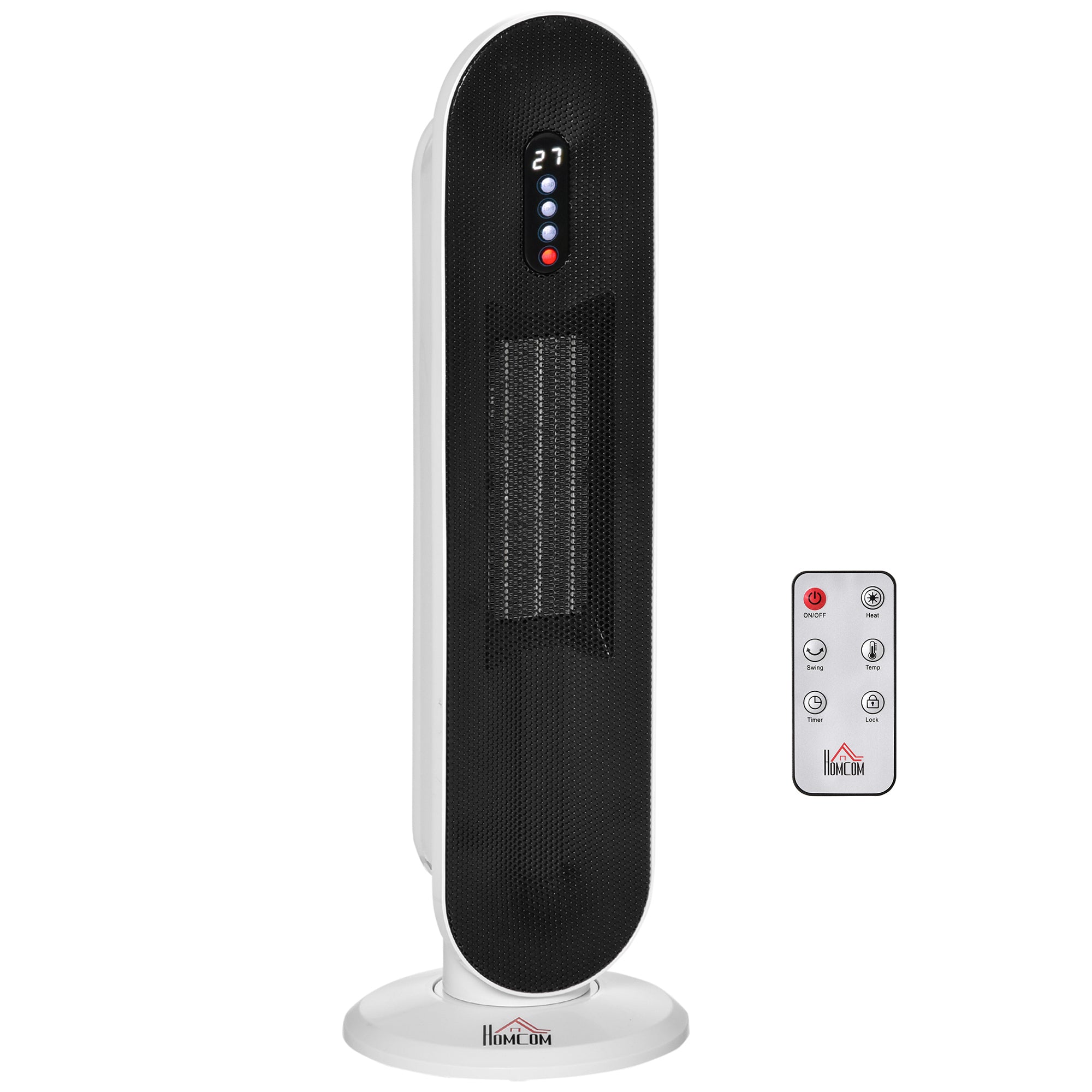 HOMCOM Ceramic Space Heater, Indoor Tower Heater with 2 Heat, Oscillation, Remote Control, Timer, Tip-Over & Overheating Protection, 1200W/2000W, White