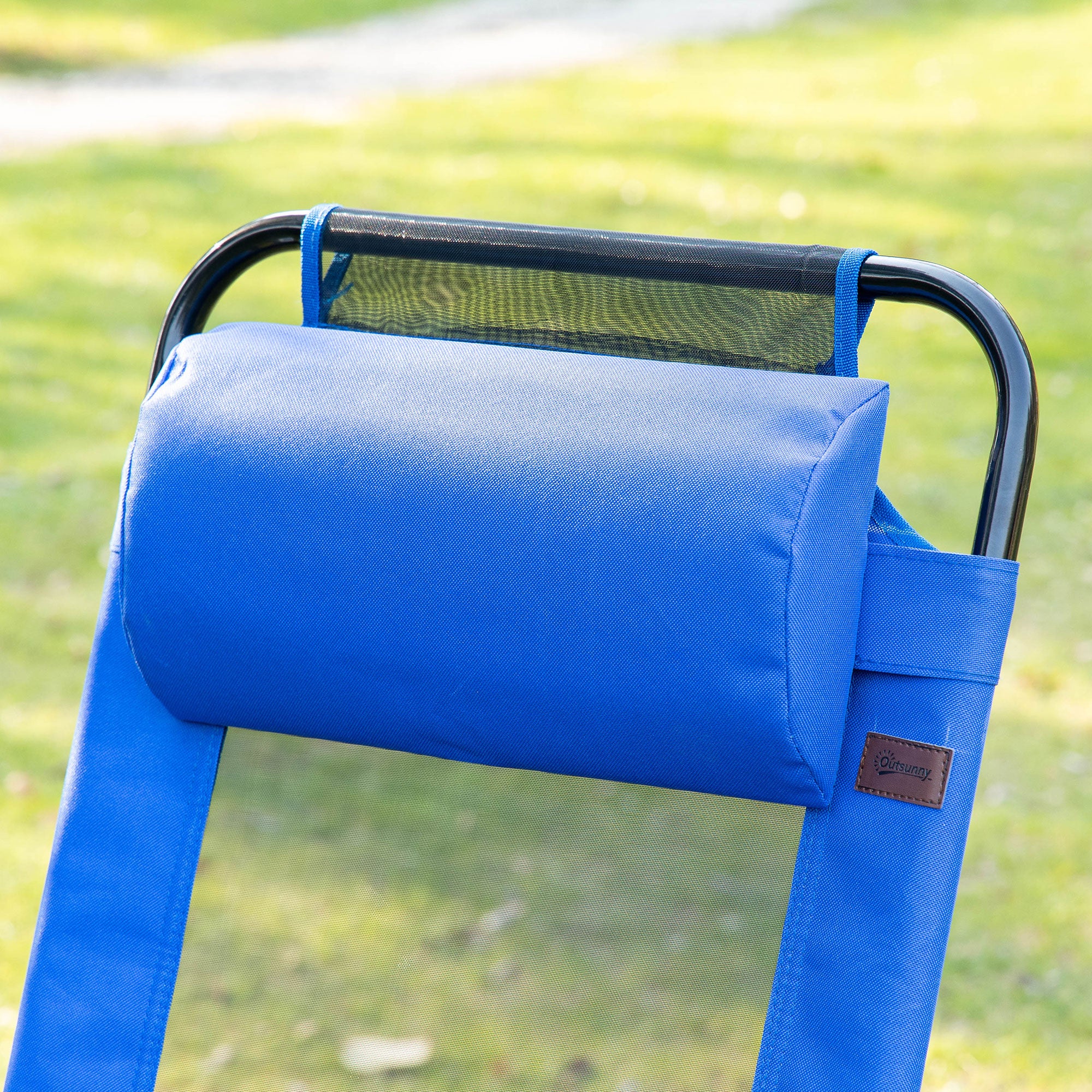 Outsunny Set of 2 Portable Folding Recliner Metal Outdoor Patio Chaise Lounge Chairs with Adjustable Backrest, Blue