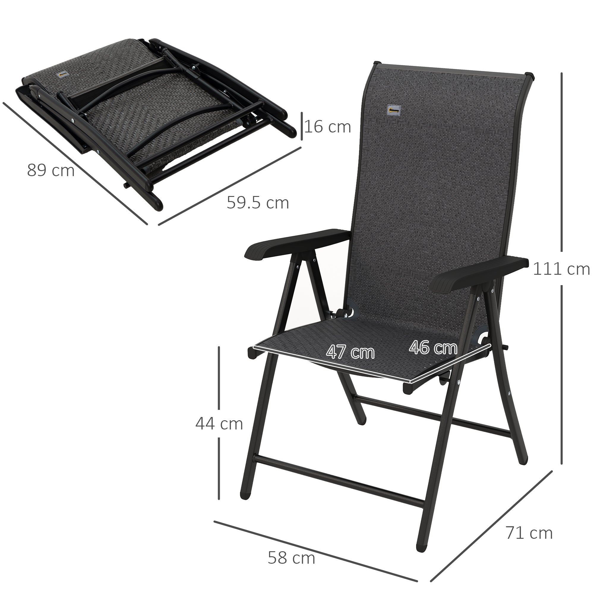 Outsunny Set of Two Folding Garden Chairs, with Seven-Position Adjustable Backs - Grey - North Peak Garden Furniture