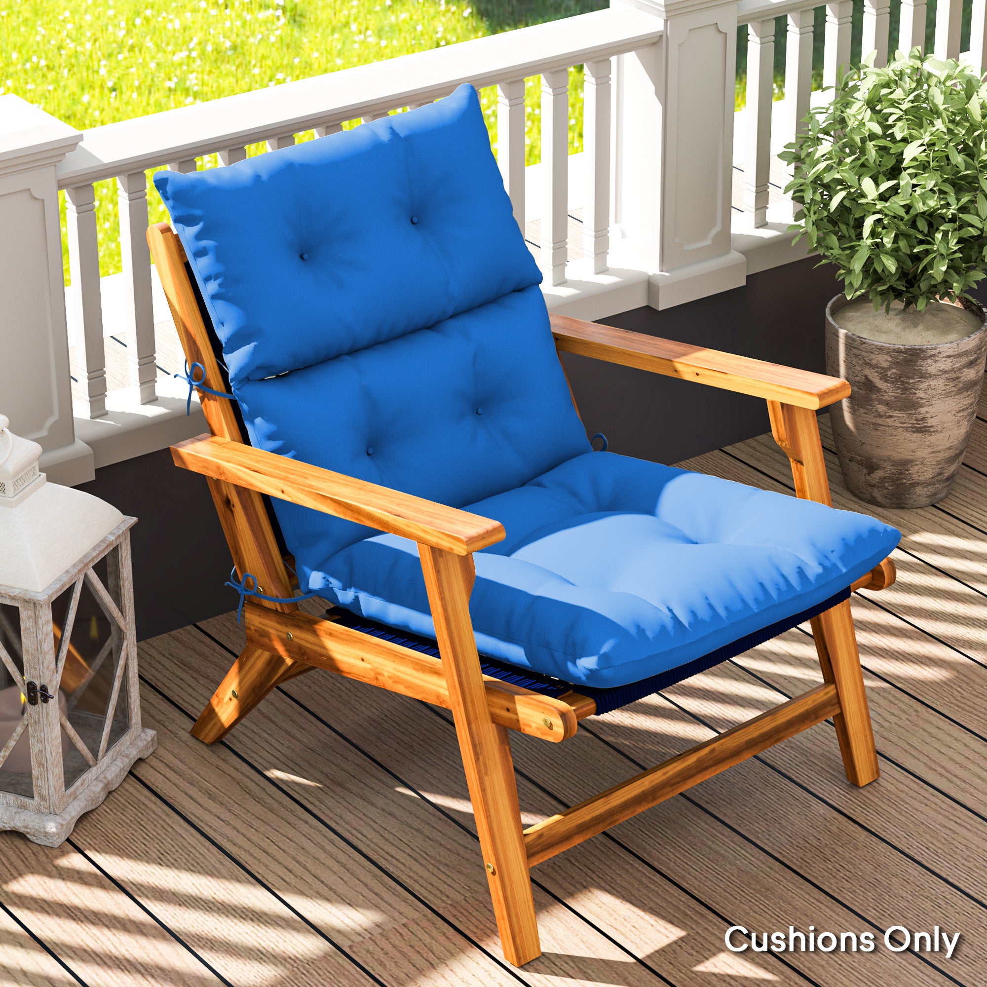 Outsunny Tufted Adirondack Chair Cushion, Thick Garden Seat Cushion Pad with Backrest, Rocking Chair Cushion with Ties for Outdoor and Indoor Use, Blue - North Peak Garden Furniture