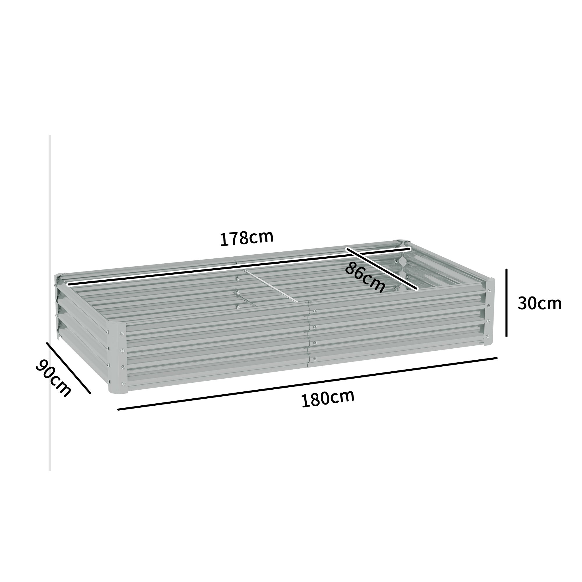 Outsunny 180 x 90cm Galvanised Steel Open Planter - Silver - North Peak Garden Furniture