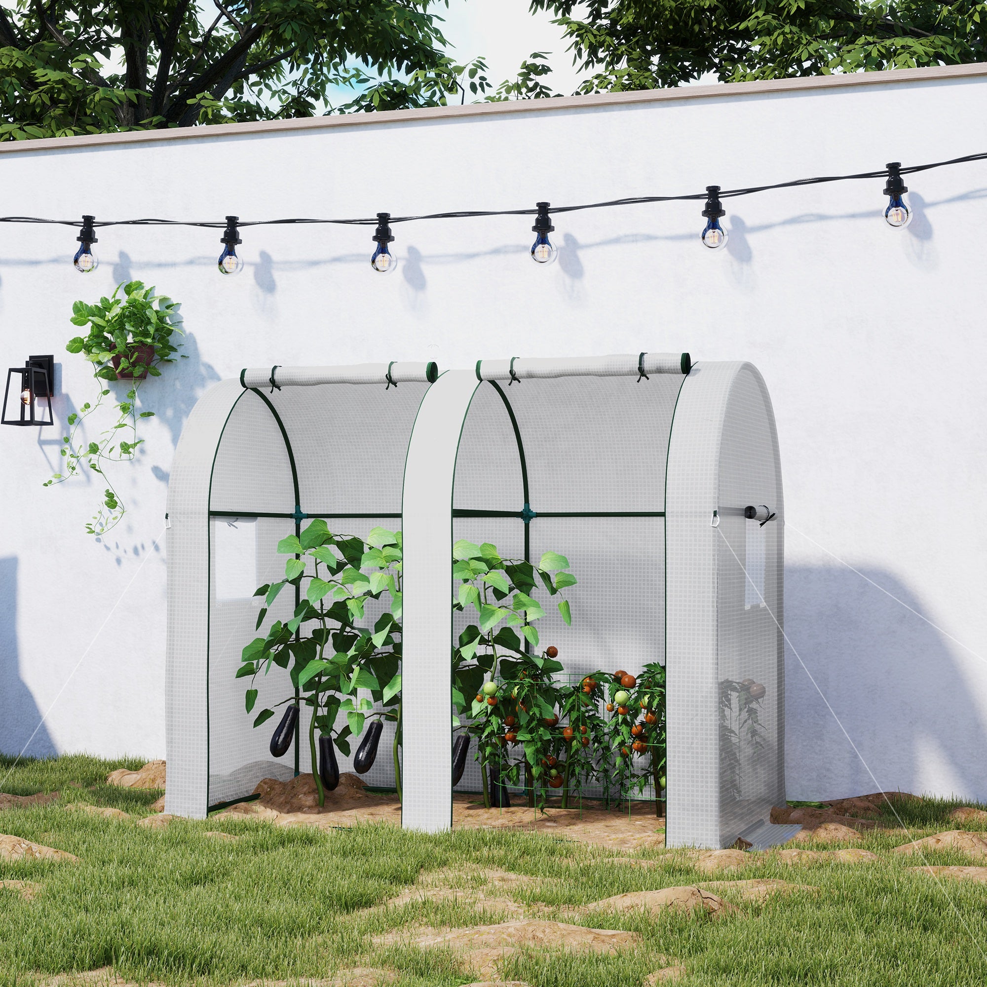 Outsunny 94 x 185cm Mini Two-Room Greenhouse - White - North Peak Garden Furniture