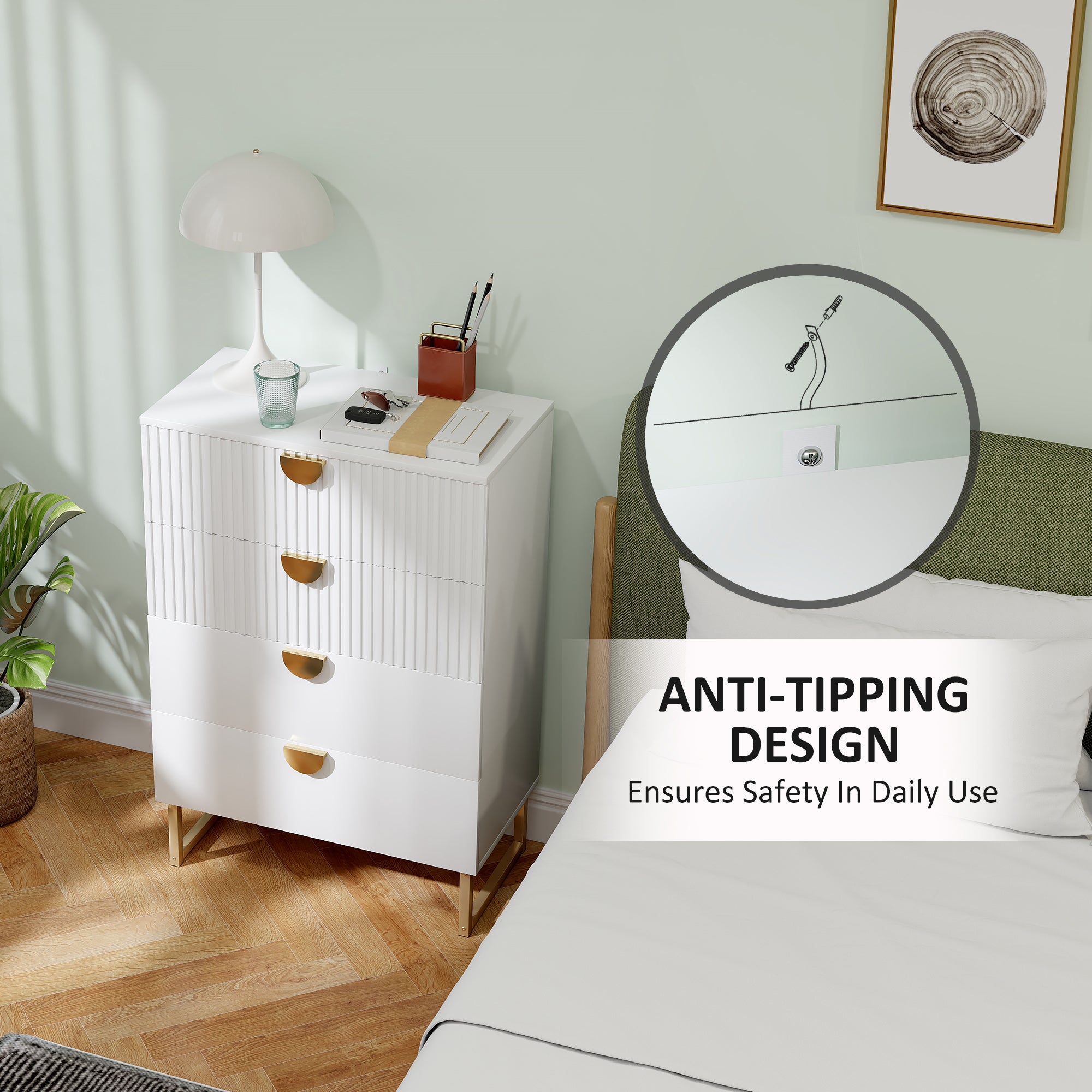 HOMCOM Elegant Chest of Four Drawers - White - North Peak Garden Furniture