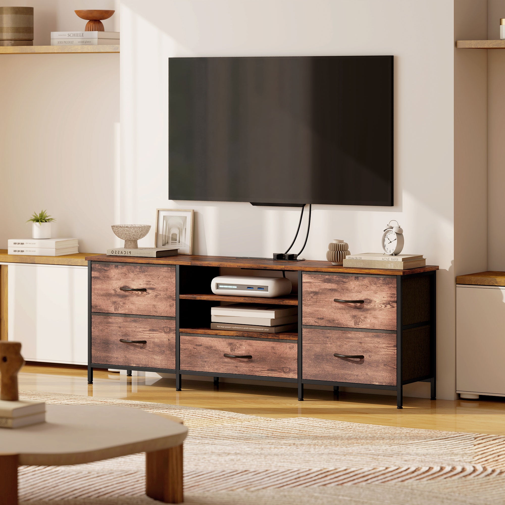 HOMCOM Multi-Storage Industrial TV Stand - Brown/Grey/Black