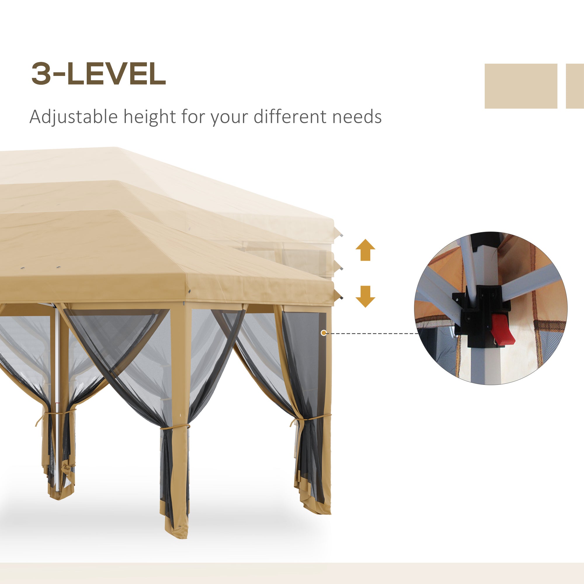 Outsunny 3 x 6m Pop Up Gazebo, Outdoor Canopy Shelter, Marquee Party Wedding Tent with 6 Mesh Walls and Carry Bag, Beige - North Peak Garden Furniture