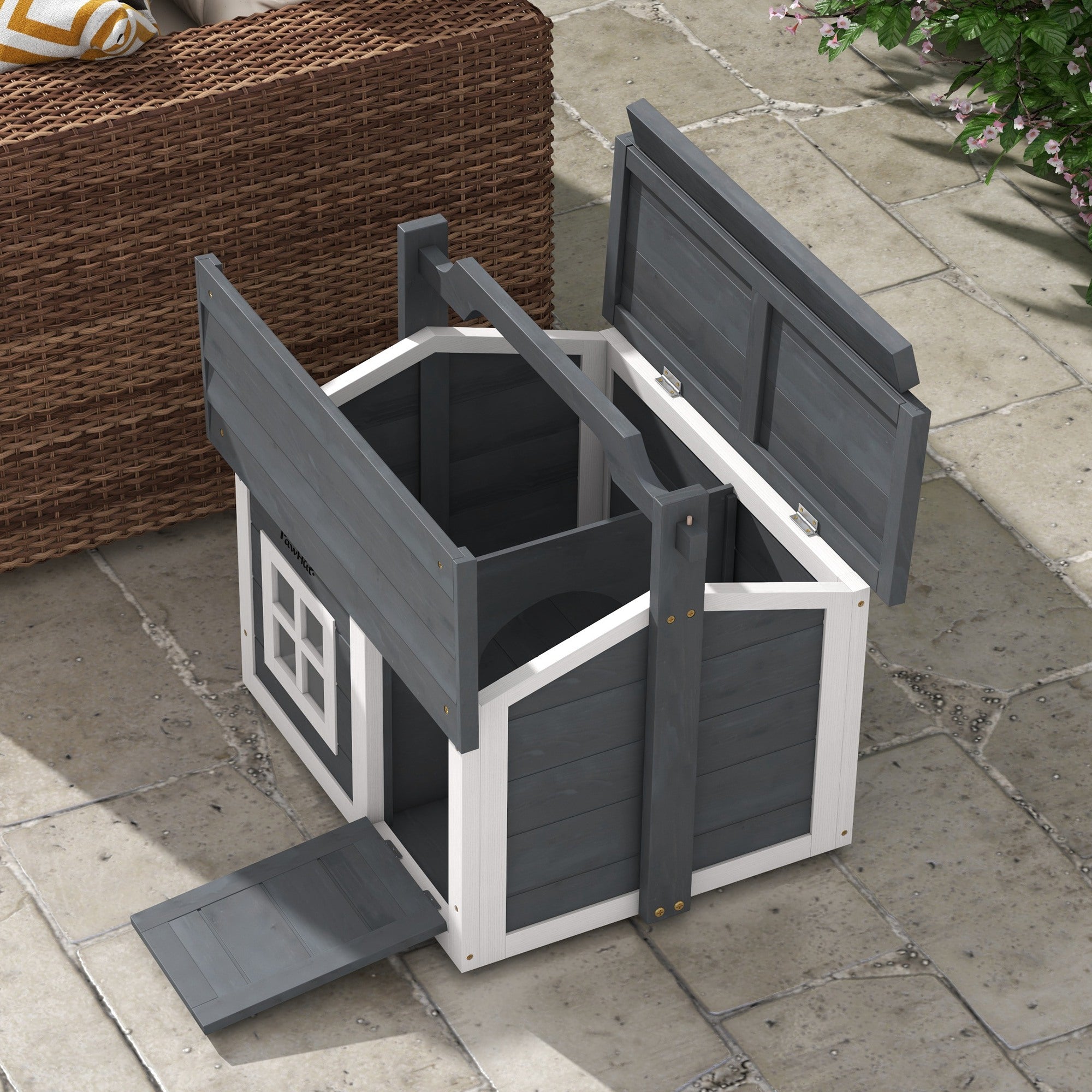 PawHut Indoor Rabbit Hutch, Portable Small Animal House Outdoor, with Top Handle, Openable Roof - Grey - North Peak Garden Furniture