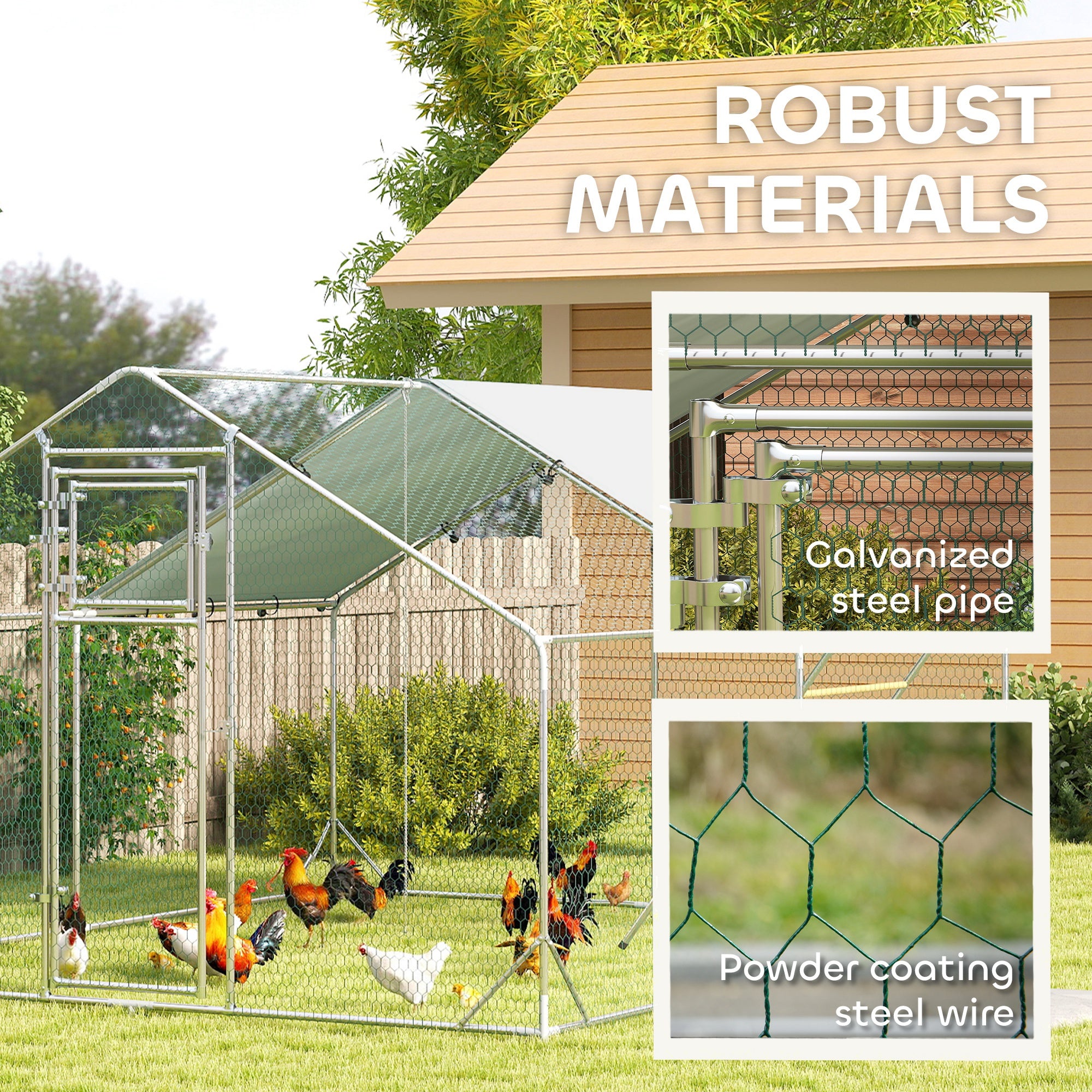 PawHut Walk in Chicken Run w/ Cover, Feeding Door, Hanging Feeder, Perch, for 12-18 Poultry