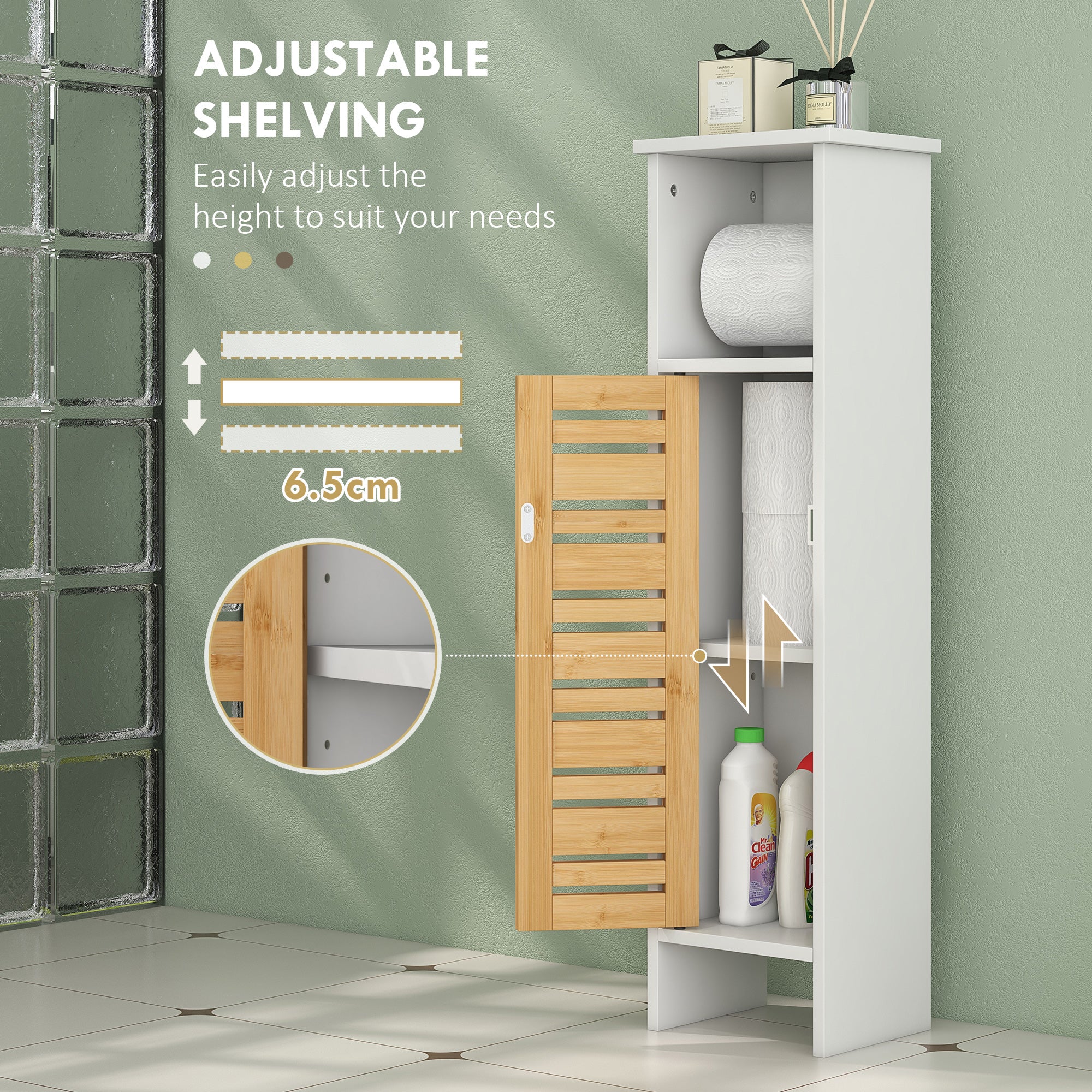 HOMCOM Bathroom Cabinet with Toilet Paper Holder - White - North Peak Garden Furniture