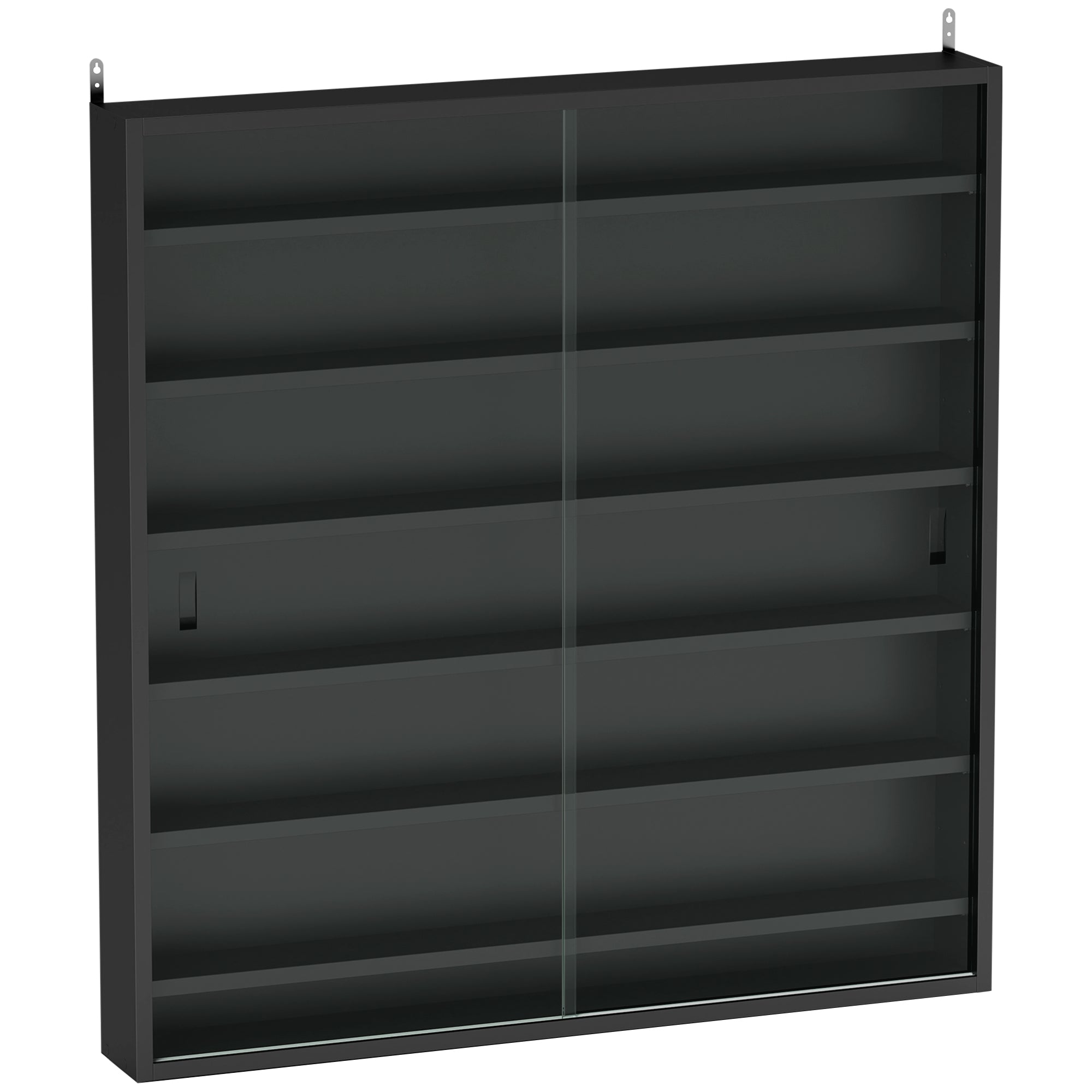 HOMCOM 7-Tier Wall Display Shelf Unit Cabinet w/ 6 Adjustable Shelves Glass Doors Home Office Ornaments 83x80cm, Black