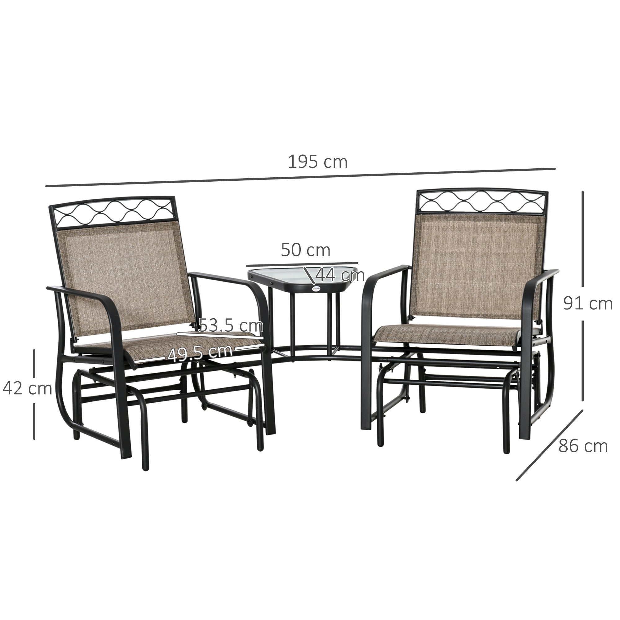 Outsunny Double Outdoor Glider Chair, 2 Seater Patio Rocking Chairs, Swing Bench with Tempered Glass Table, Breathable Mesh Fabric for Backyard, Garden, Porch, Brown - North Peak Garden Furniture