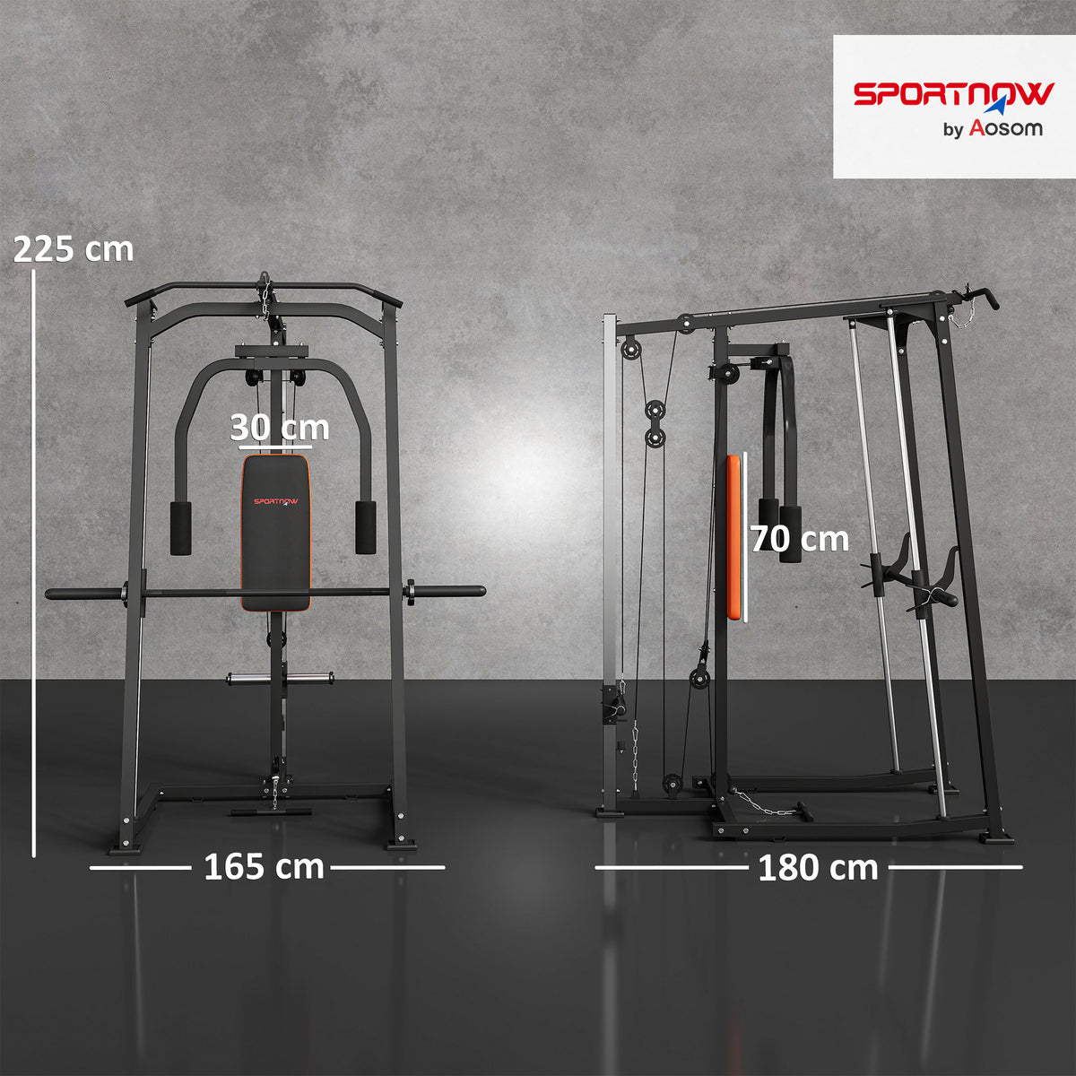SPORTNOW 3-in-1 Smith Machine with Dual Cable Pulley System, Chest Press Station, 17-Level Squat Rack and Barbell Bar