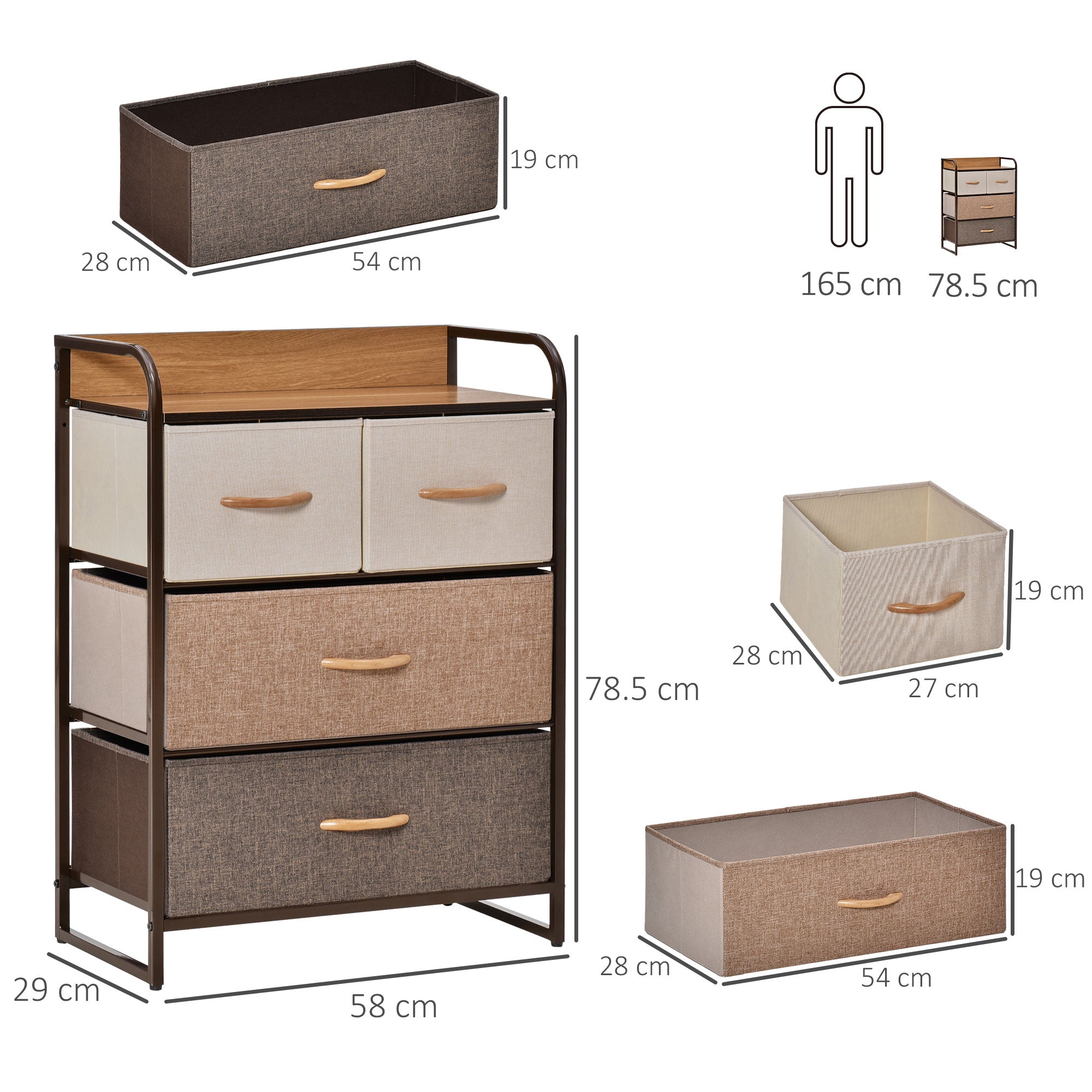 HOMCOM 4-Drawer Dresser, 3-Tier Storage Organizer, Tower Unit for Bedroom Hallway Closets with Steel Frame Wooden Top - North Peak Garden Furniture