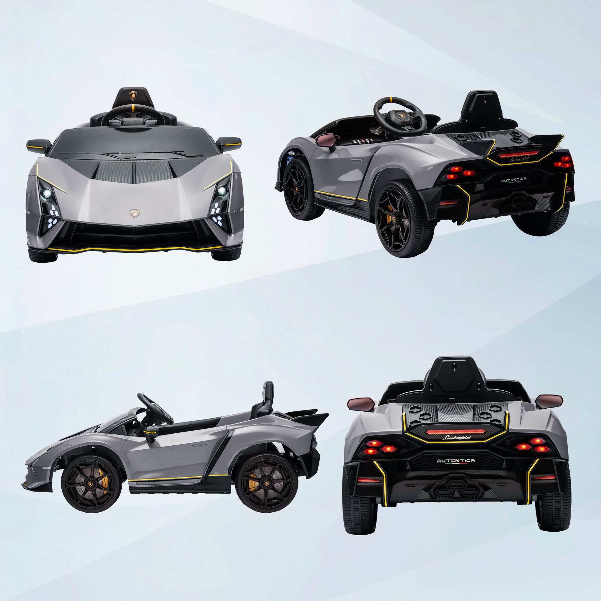 AIYAPLAY 12V Lamborghini Autentica Licensed Kids Electric Car with Remote Control, 4 Suspension Wheels, Soft Start, Grey - North Peak Garden Furniture
