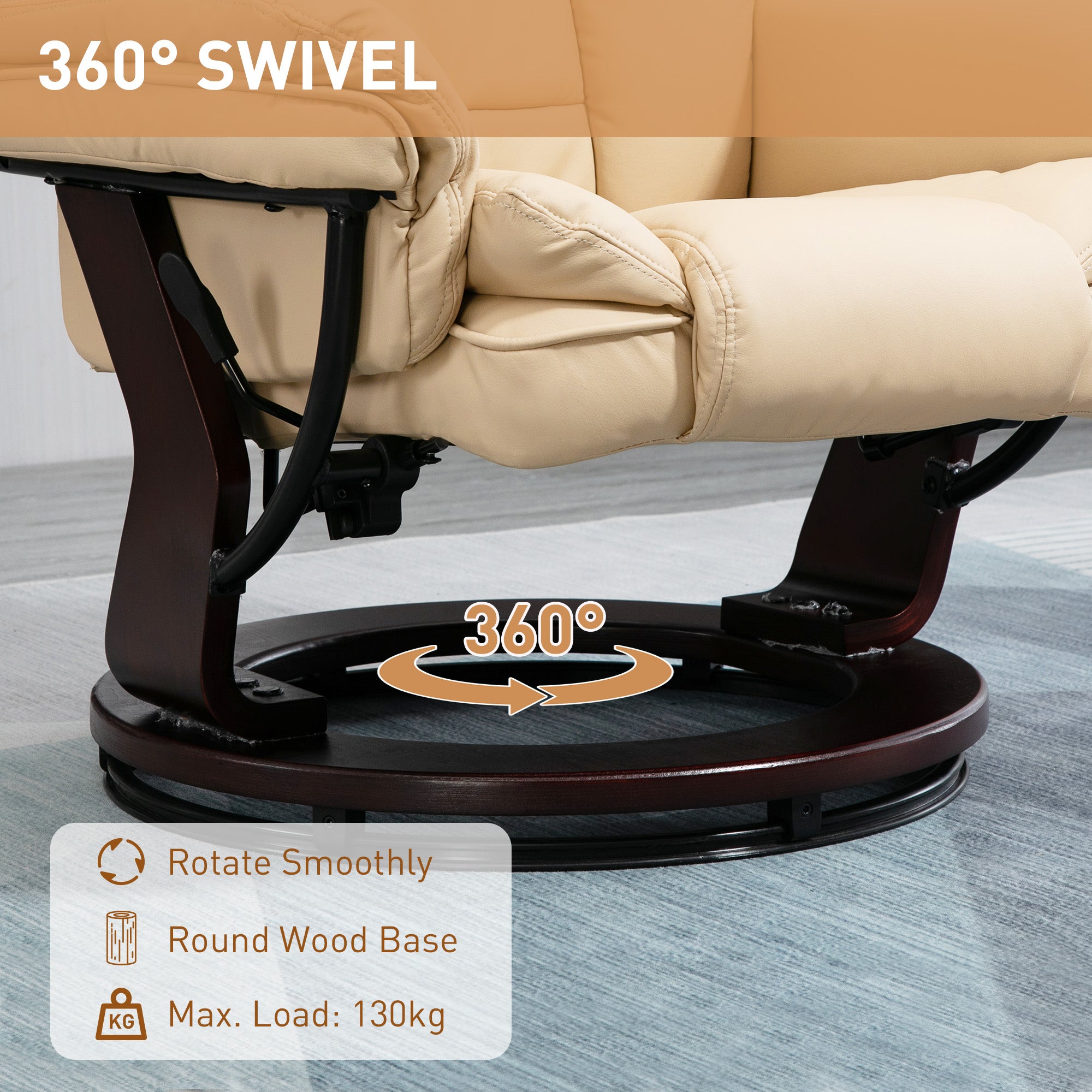 HOMCOM Faux Leather Extra-Padded Reclining Chair & Footstool Beige - North Peak Garden Furniture