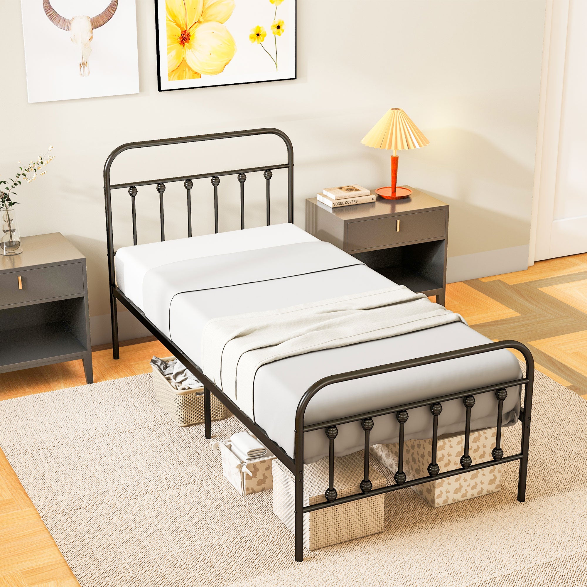 HOMCOM Single Minimalistic Metal Bed Frame - Black - North Peak Garden Furniture