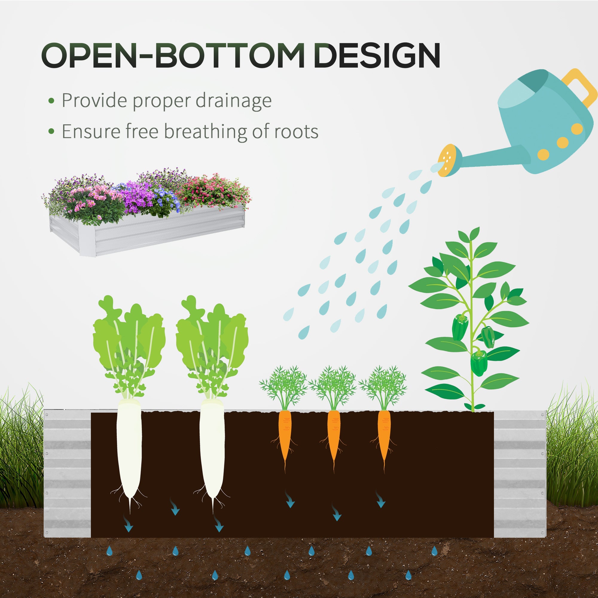 Outsunny Raised Garden Bed with Greenhouse, Steel Planter Box with Plastic Cover, Roll Up Window, Dual Use for Flowers, Vegetables, Clear | Aosom UK