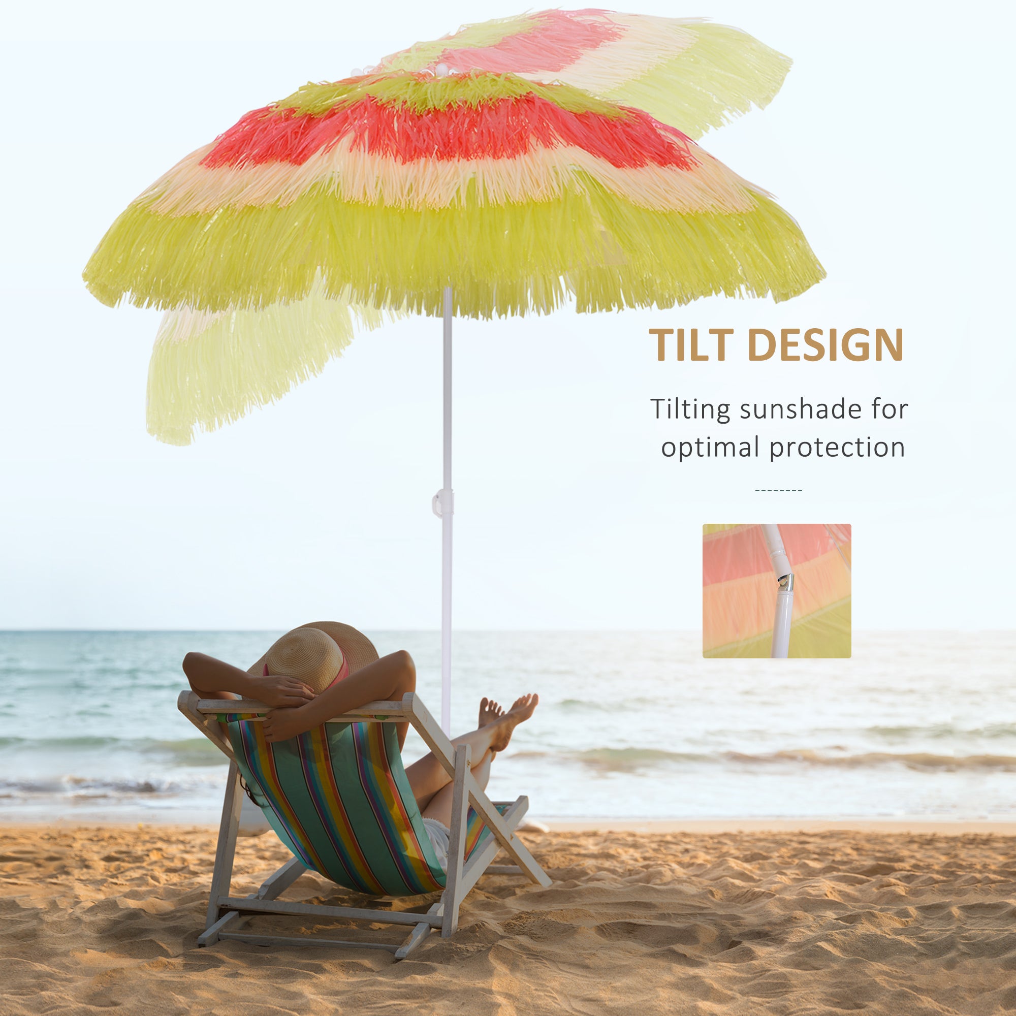 Outsunny Portable Beach Umbrella: Foldable Rainbow Parasol for Hawaiian-Style Sun Protection