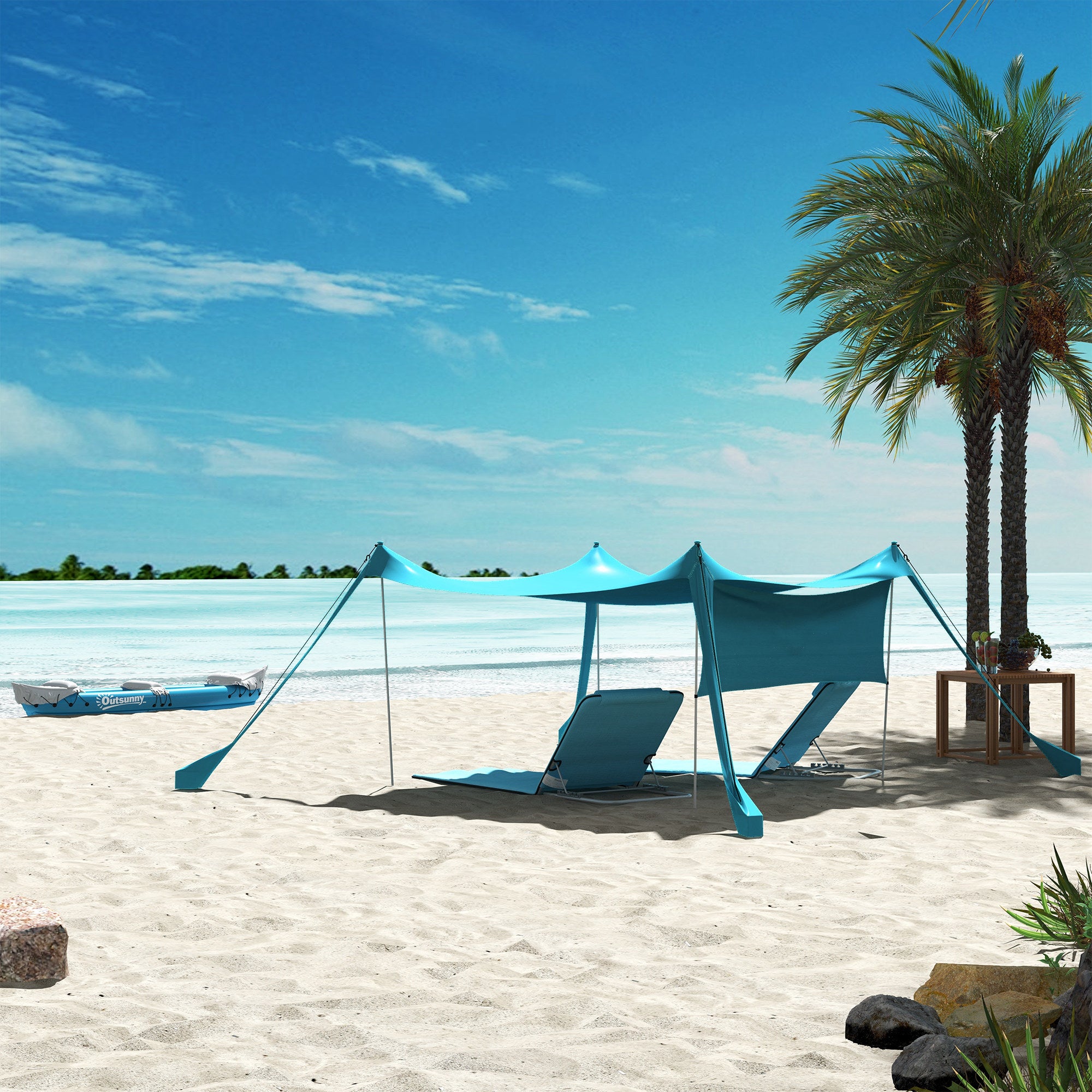 Outsunny Beach Tent Event Shelter with Detachable Sidewall and Carry Bag, for Camping, Trips, Fishing, Picnics, Sky Blue - North Peak Garden Furniture