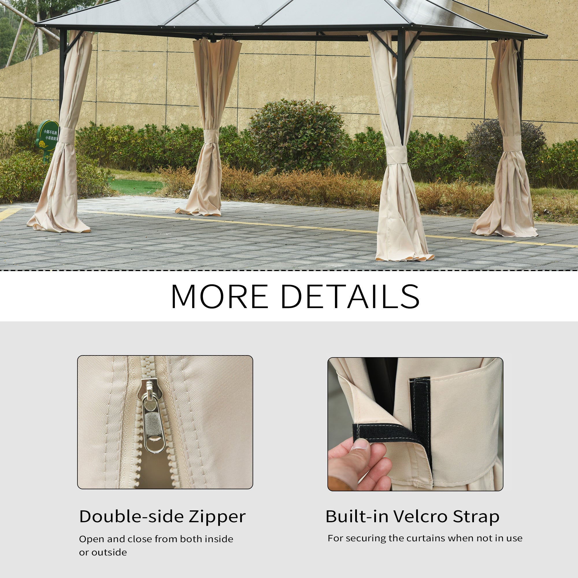 Outsunny Replacement Gazebo Curtains, 4-Panel Gazebo Side Panels Only, for 3 x 3 (M) Gazebos or Pergolas, Hooks/C-Rings Included, Beige - North Peak Garden Furniture