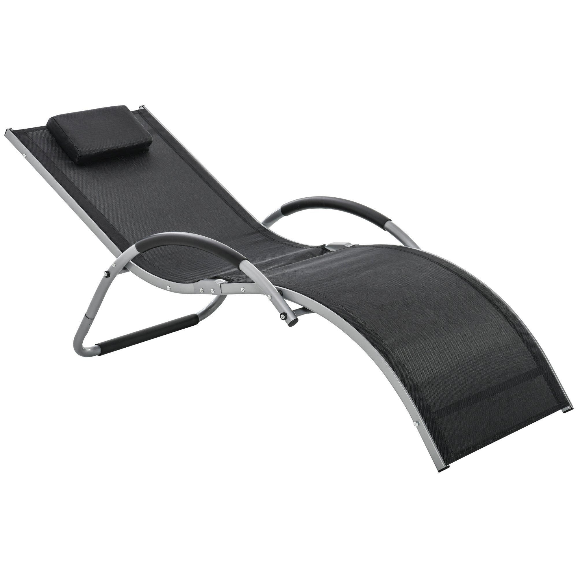 Outsunny Sun Lounger Reclining Chair Portable Armchair with Pillow for Garden Patio Outside Aluminium Frame, Black - North Peak Garden Furniture