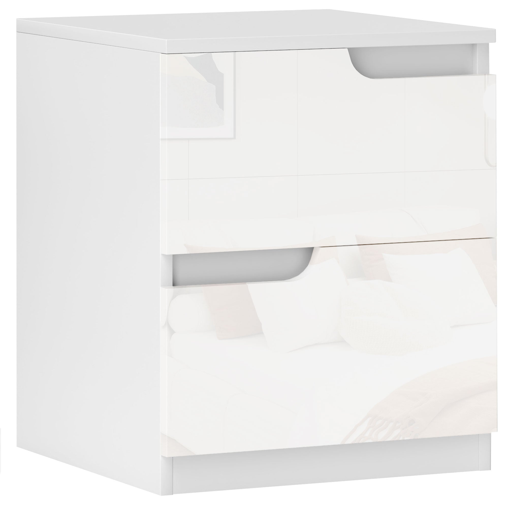 HOMCOM Set of Two High Gloss Bedside Tables - White - North Peak Garden Furniture