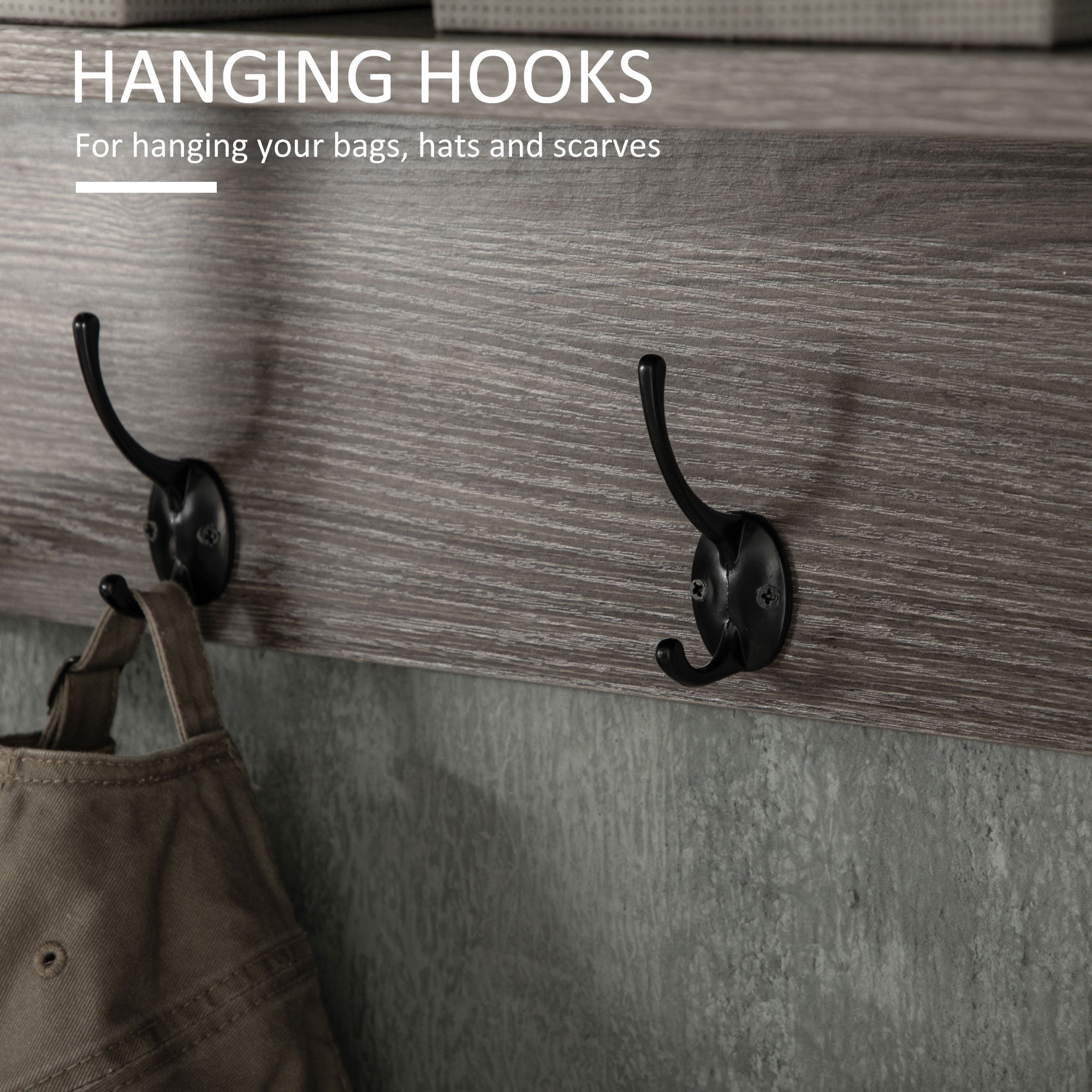 HOMCOM Wall Coat Rack with 4 Hooks Floating Shelf with Storage Rack for Keys, Clothes, Bags for Hallway, Entryway, 80 x 20 x 22.5 cm, Grey - North Peak Garden Furniture