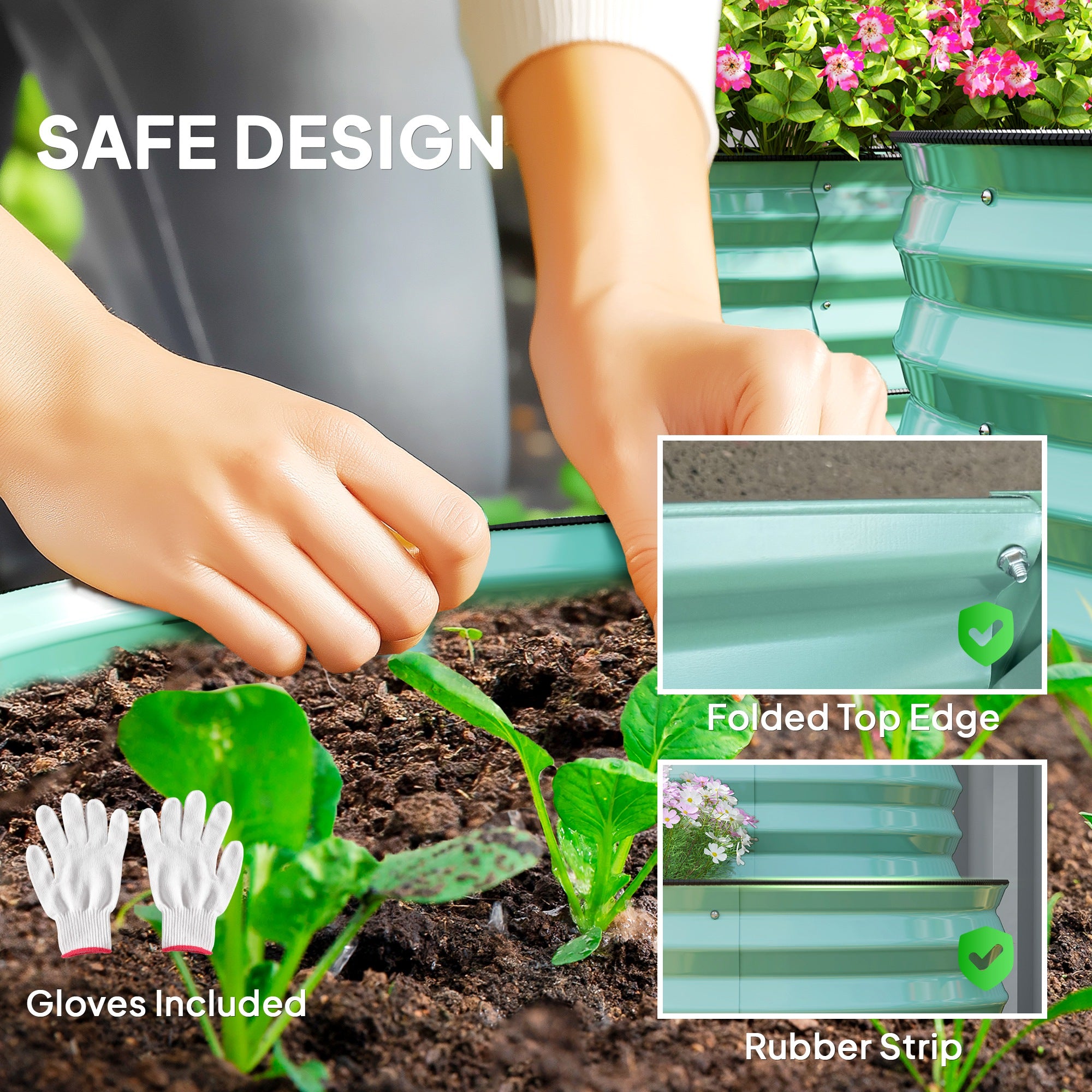 Outsunny Two-Tier Galvanised Steel Garden Planter - Dark Green - North Peak Garden Furniture