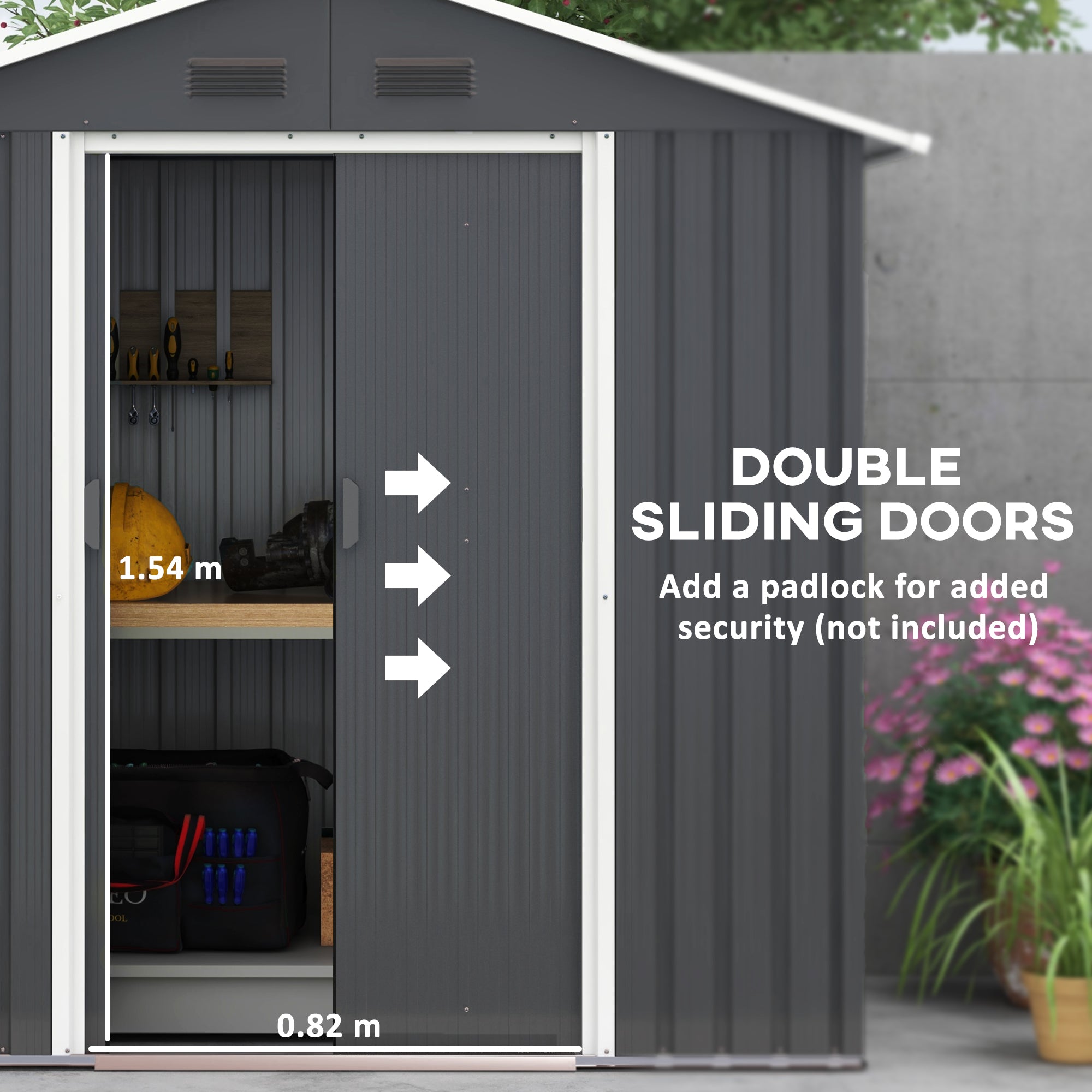 Outsunny 6.5x3.5ft Metal Garden Storage Shed for Outdoor Tool Storage with Double Sliding Doors and 4 Vents, Dark Grey - North Peak Garden Furniture