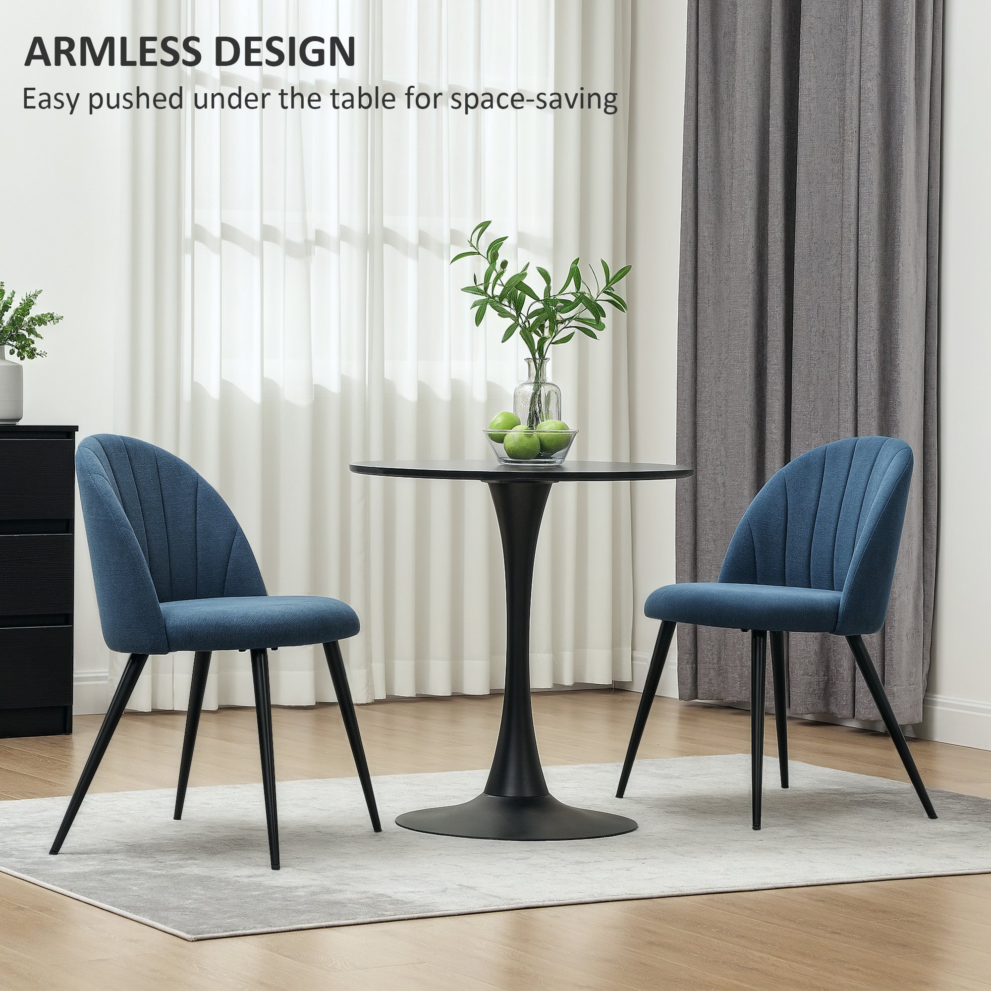 HOMCOM Velvet Dining Chairs Set of 2, Modern Upholstered Kitchen Chairs with Metal Legs, Shell Backrest and Padded Seat for Dining Room, Bedroom, Living Room, Vanity, Blue - North Peak Garden Furniture