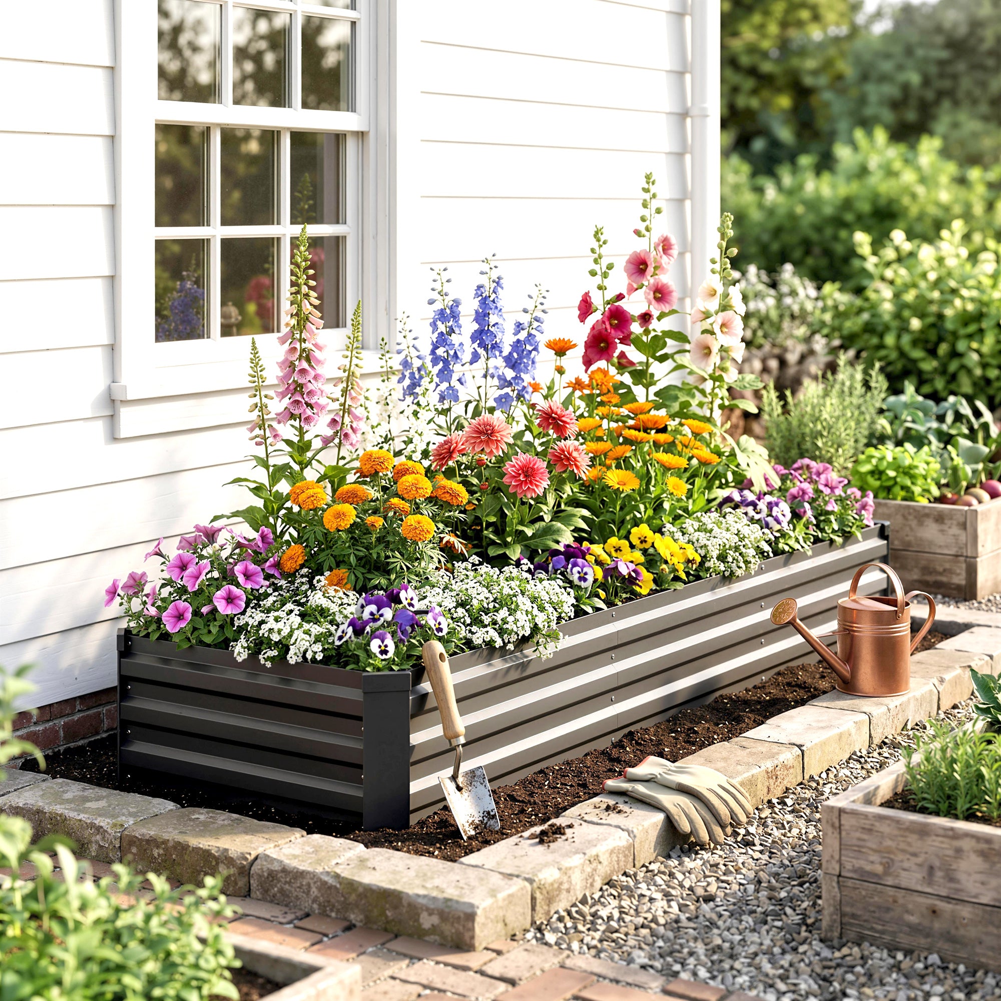 Outsunny 60 x 240cm Galvanised Steel Planter, with Open Bottom