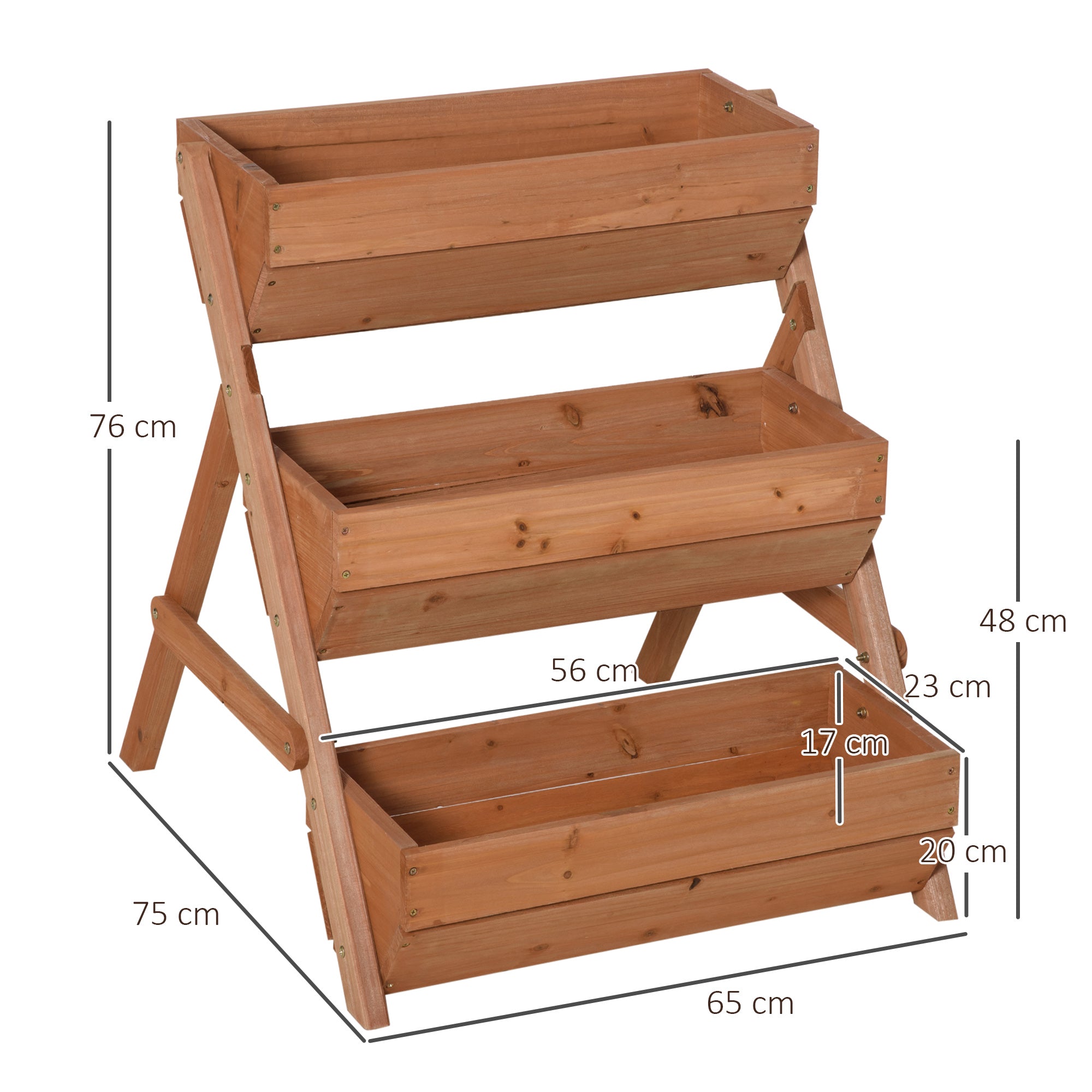 Outsunny 3 Tier Raised Garden Bed Wooden Elevated Planter Box Kit, 66L for Flower, Vegetable, Herb, 65x75x78cm, Brown - North Peak Garden Furniture