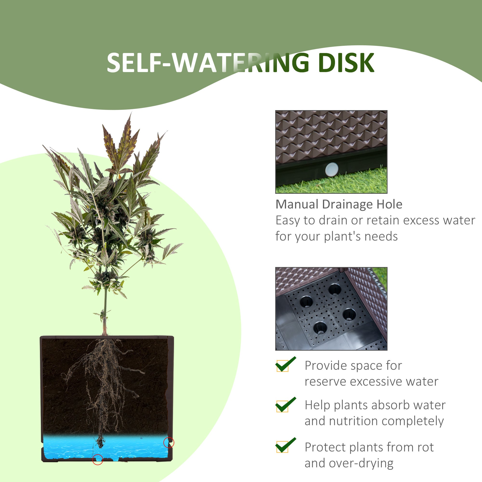Outsunny 50cm x 50cm x 46.5cm Set of 2 41L Plastic Raised Garden Bed, Planter Box, Flower Vegetables Planting Container with Self-Watering Design and Drainage Holes for Patio Balcony - North Peak Garden Furniture