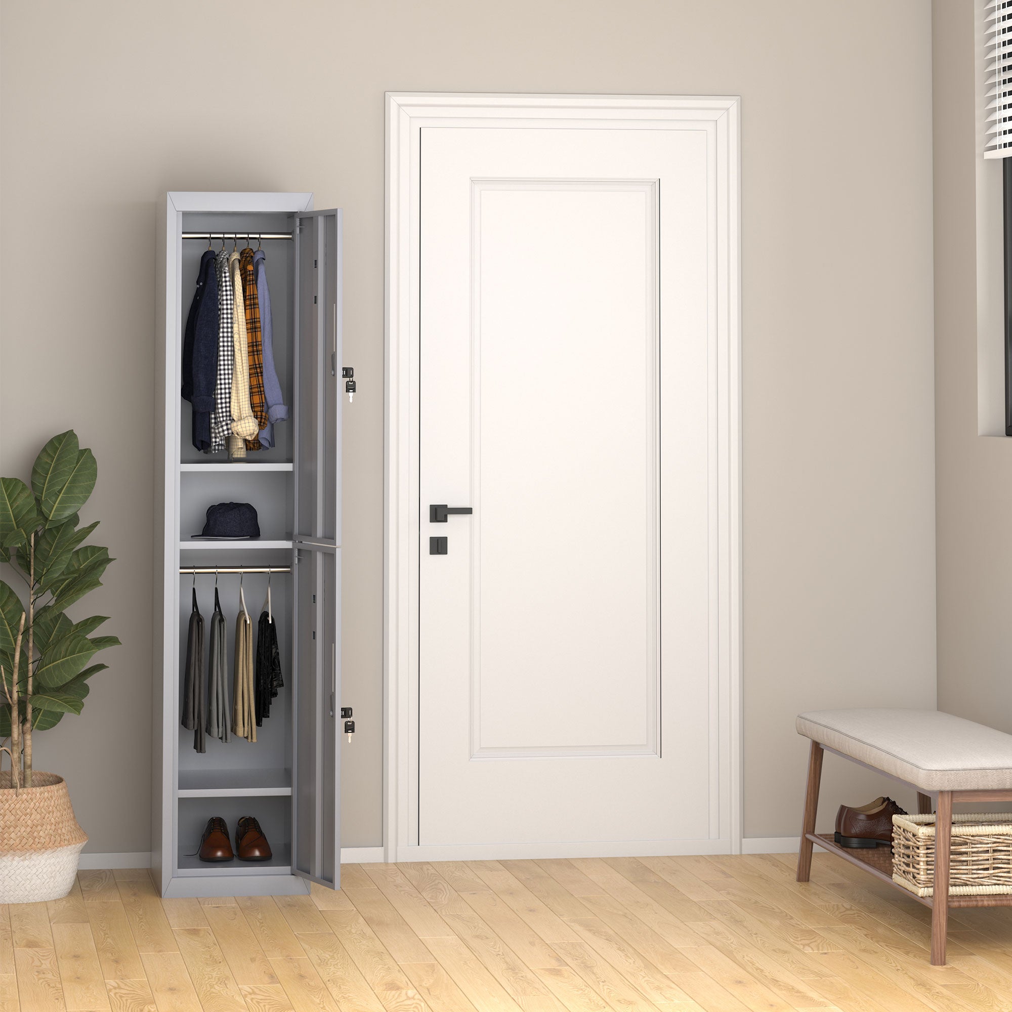 Vinsetto Steel Locker Cabinet: Office Storage with Shelves, Durable Cold-Rolled Steel, Grey, 38x46x180cm