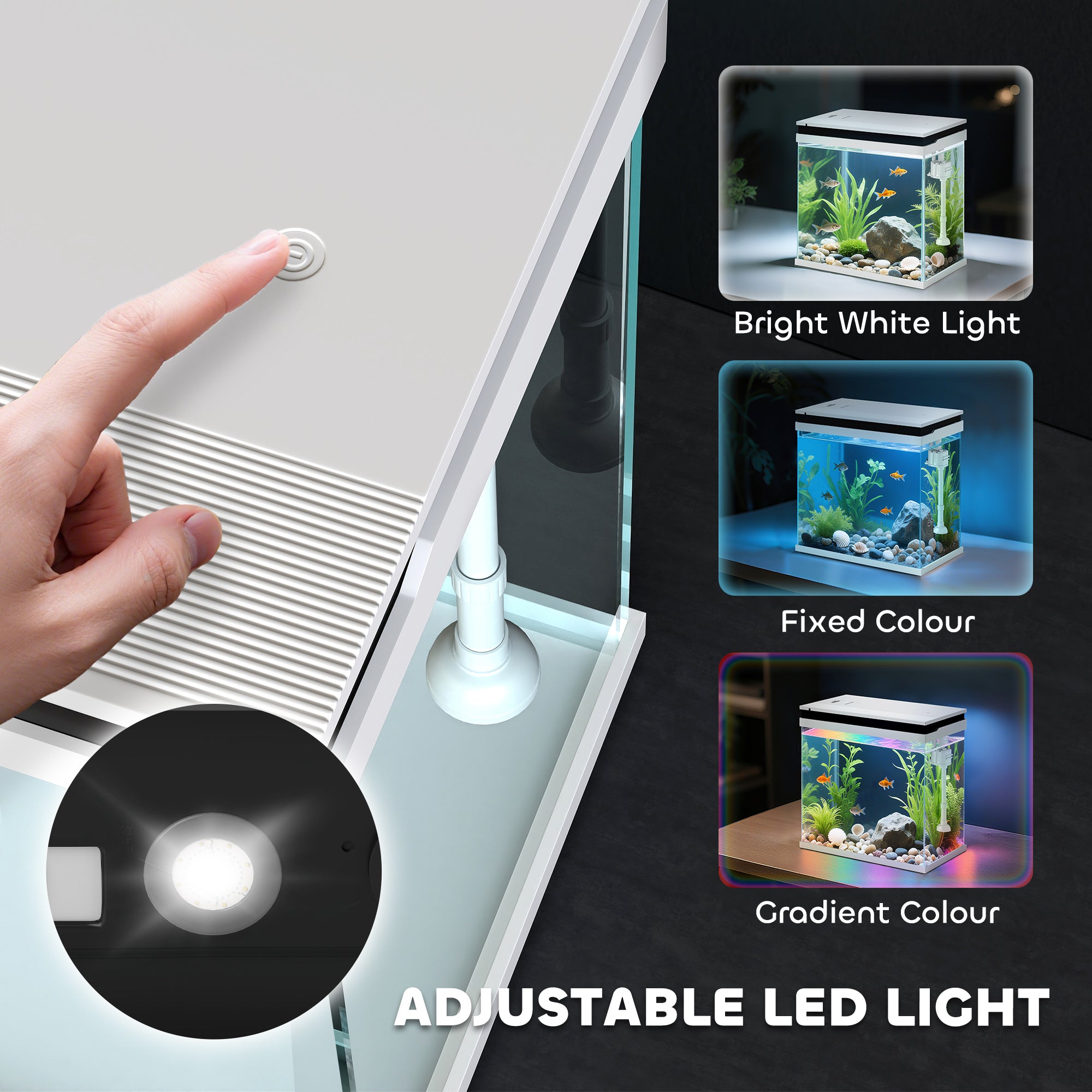 PawHut 14L Glass Fish Tank with Filter System, LED Lights, Water Pump, White - North Peak Garden Furniture